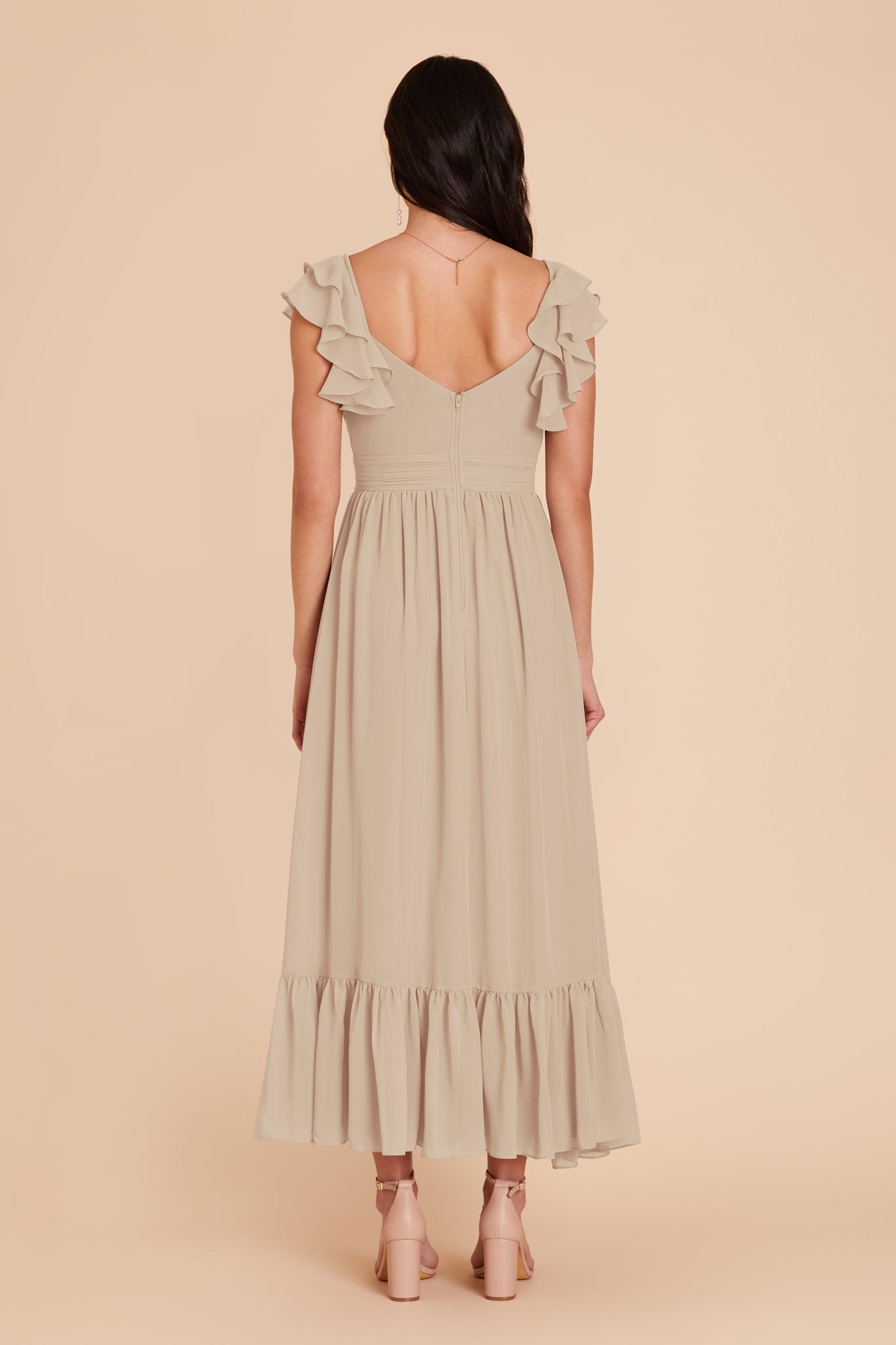 Almond Michelle Chiffon Dress by Birdy Grey