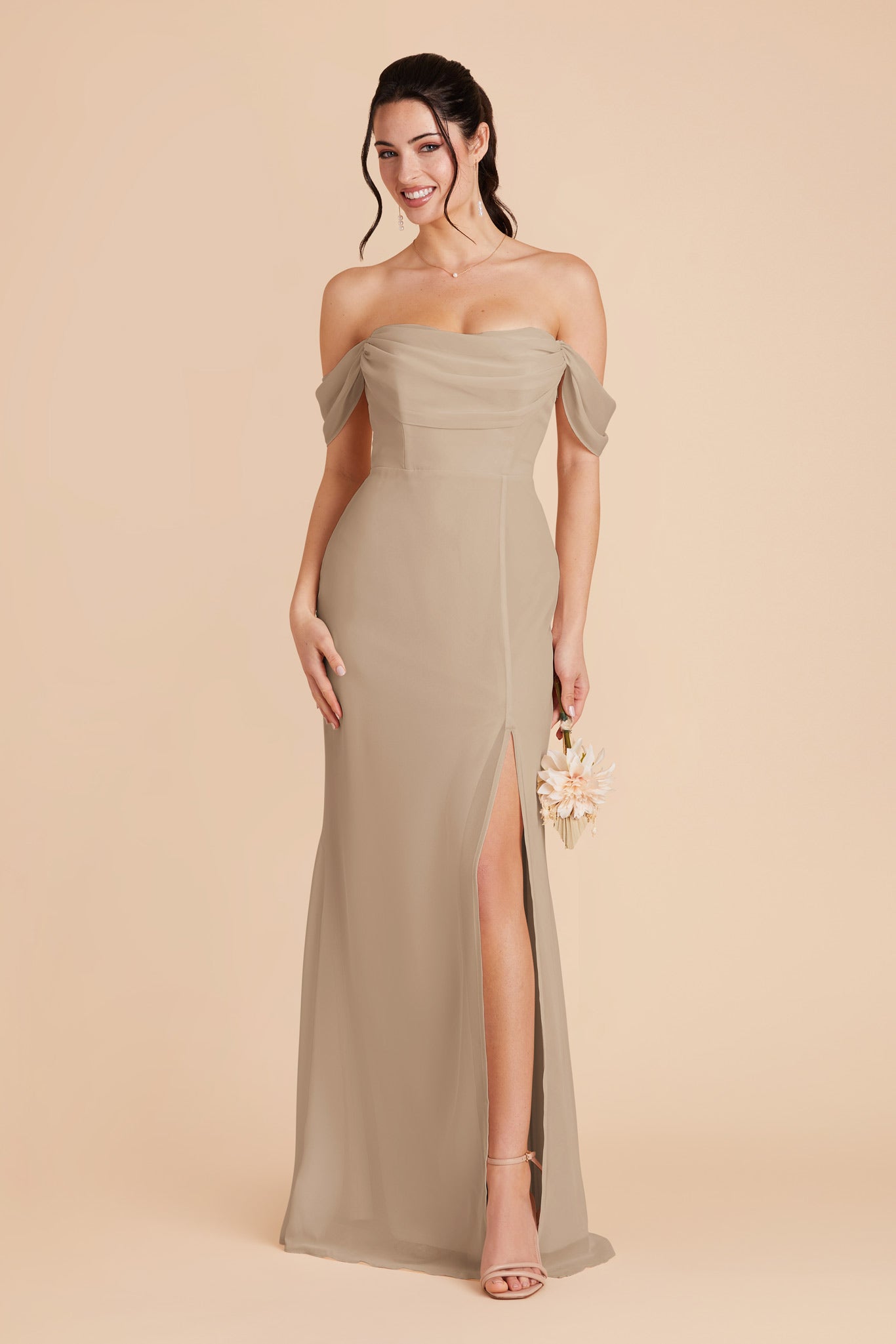Mira Almond Chiffon Bridesmaid Dress Birdy Grey