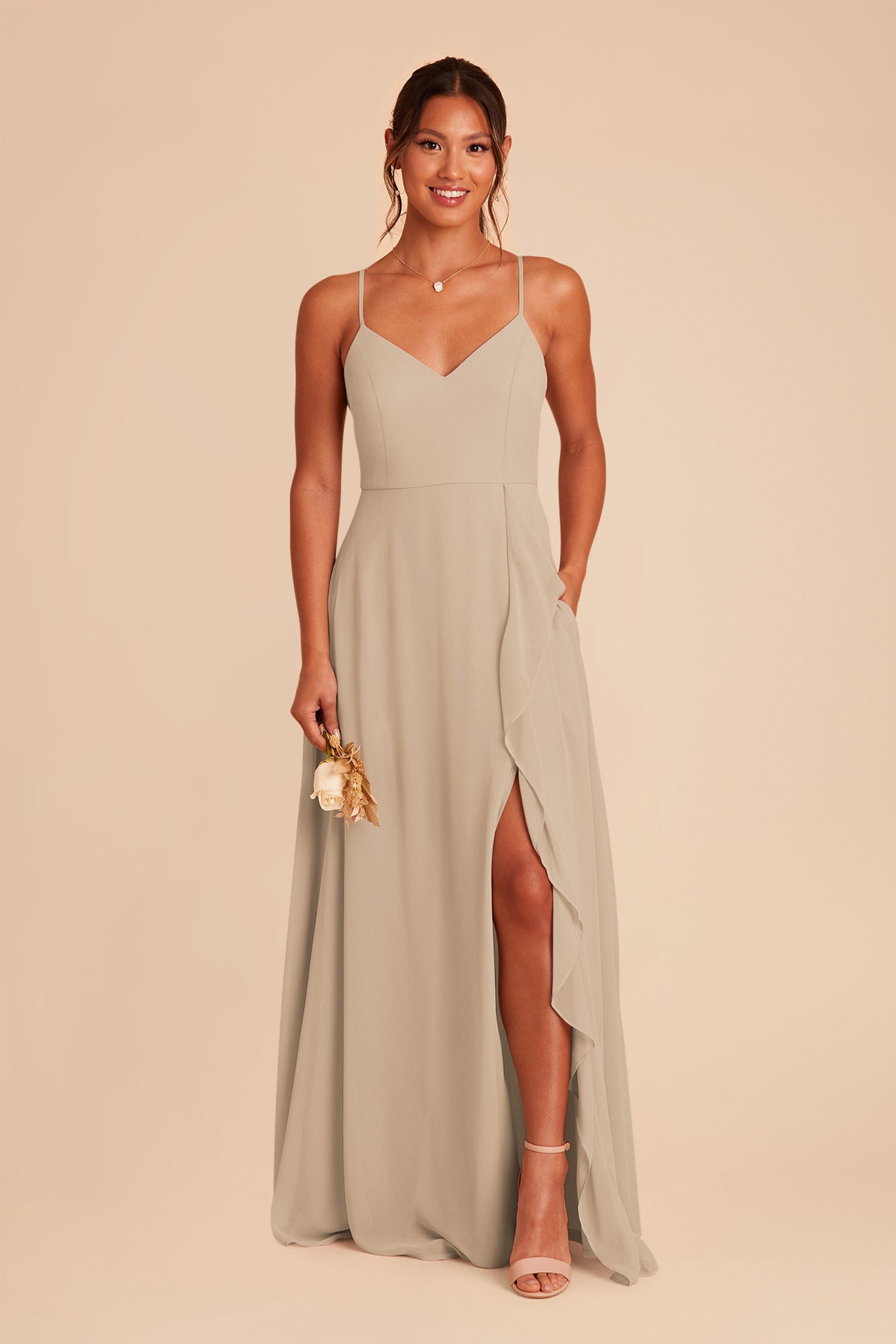 Almond Theresa Chiffon Dress by Birdy Grey