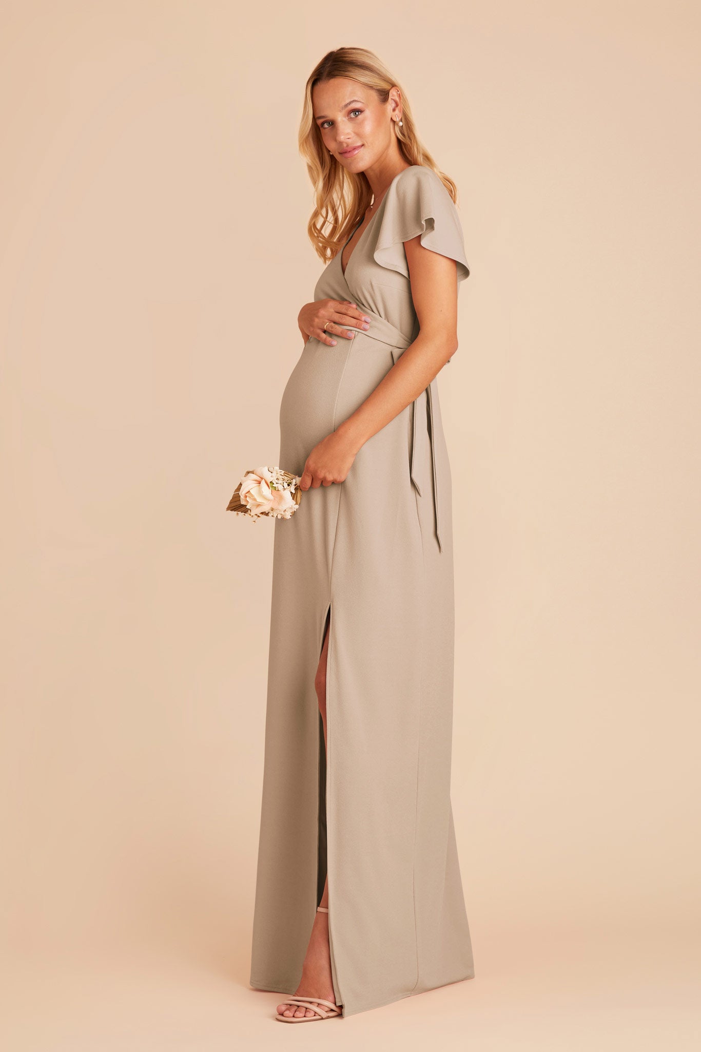 Almond Yolanda Crepe Dress by Birdy Grey