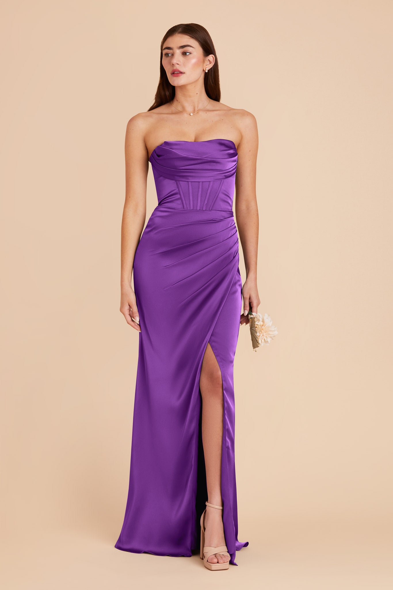 Amethyst Carrie Matte Satin Dress by Birdy Grey