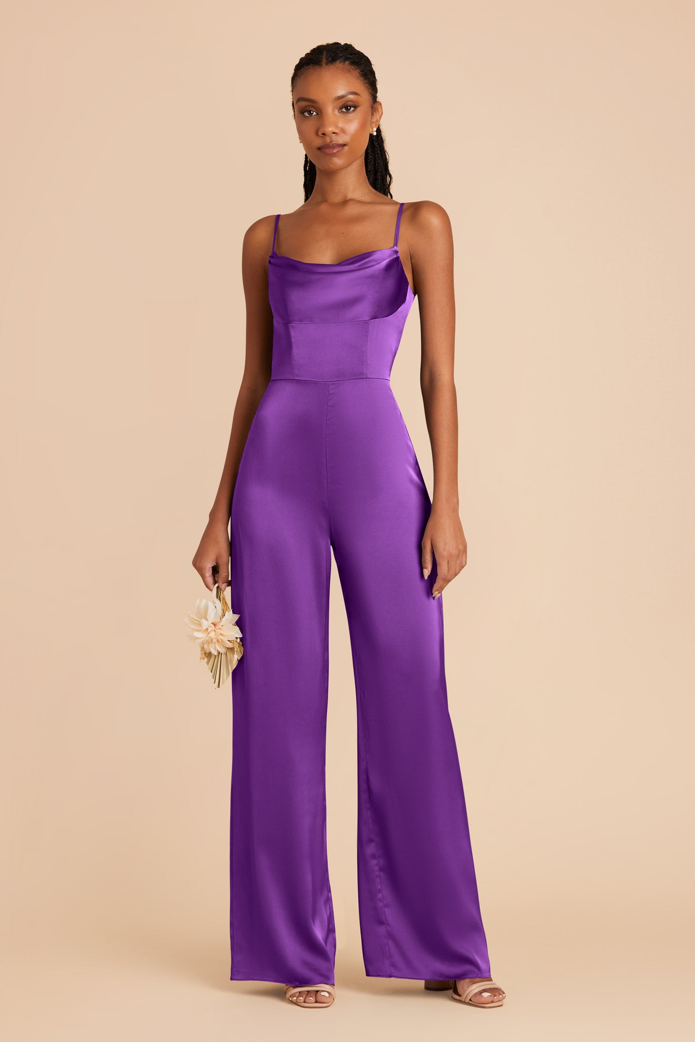 Amethyst Donna Matte Satin Bridesmaid Jumpsuit by Birdy Grey