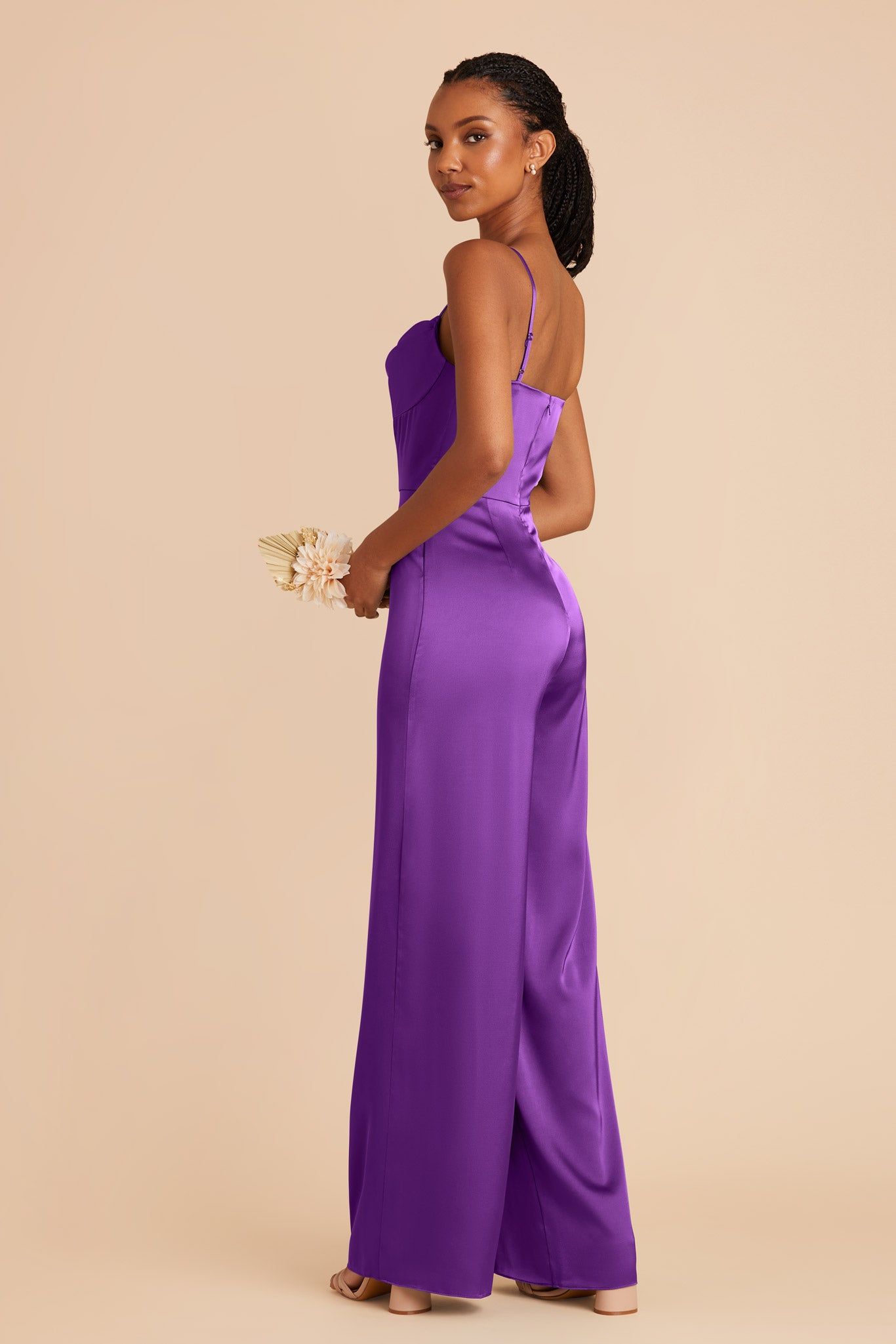 Amethyst Donna Matte Satin Bridesmaid Jumpsuit by Birdy Grey