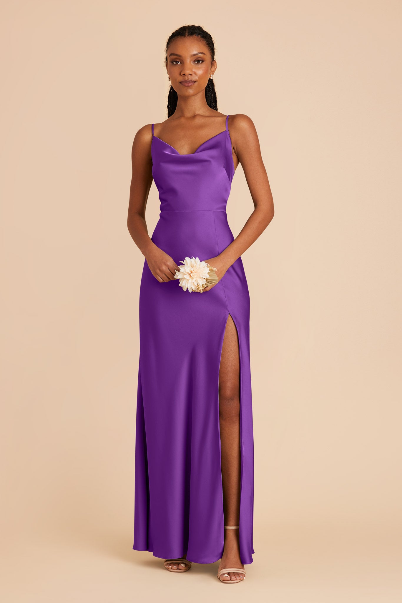 Amethyst Lisa Long Matte Satin Dress by Birdy Grey