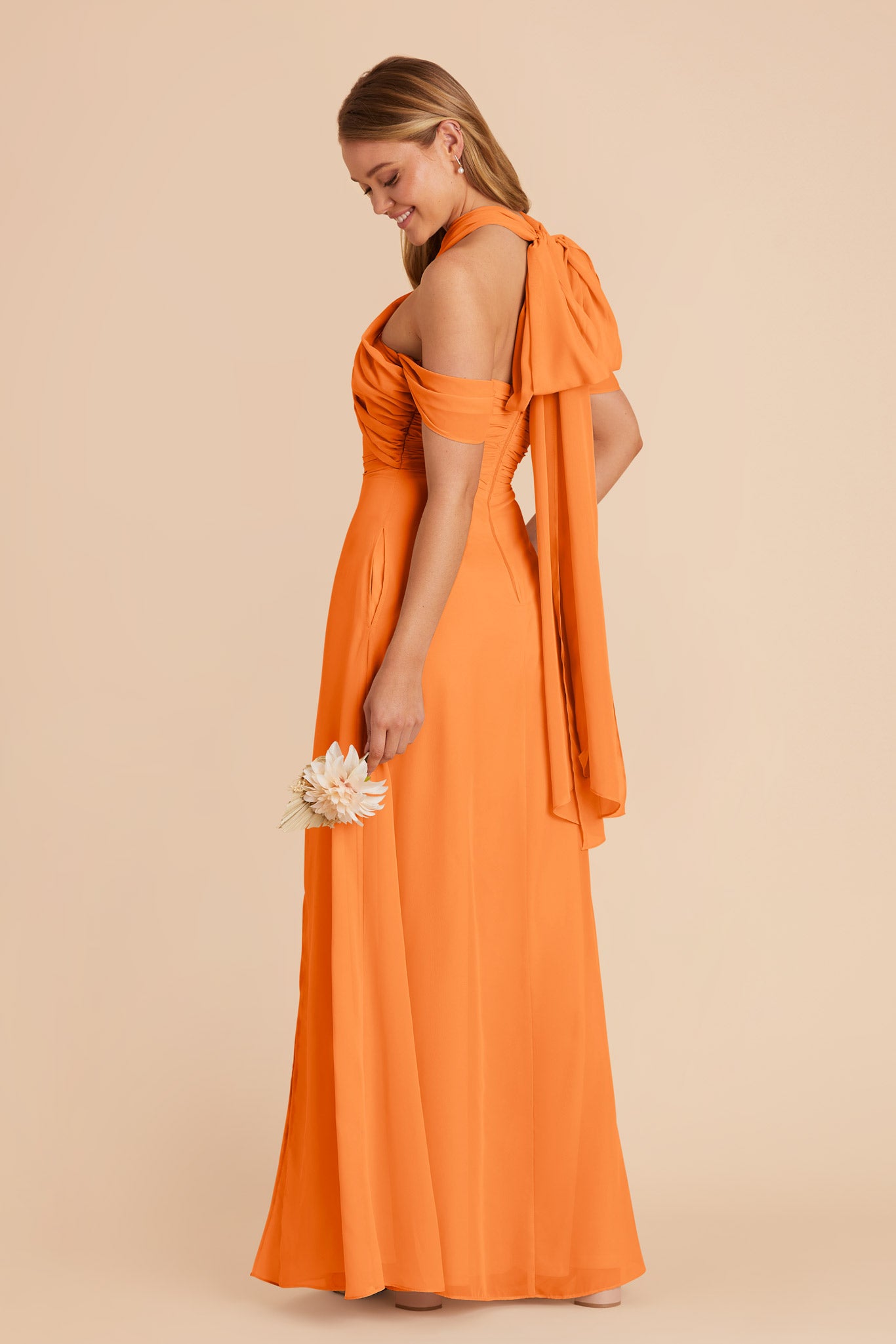 Apricot Cara Chiffon Dress by Birdy Grey