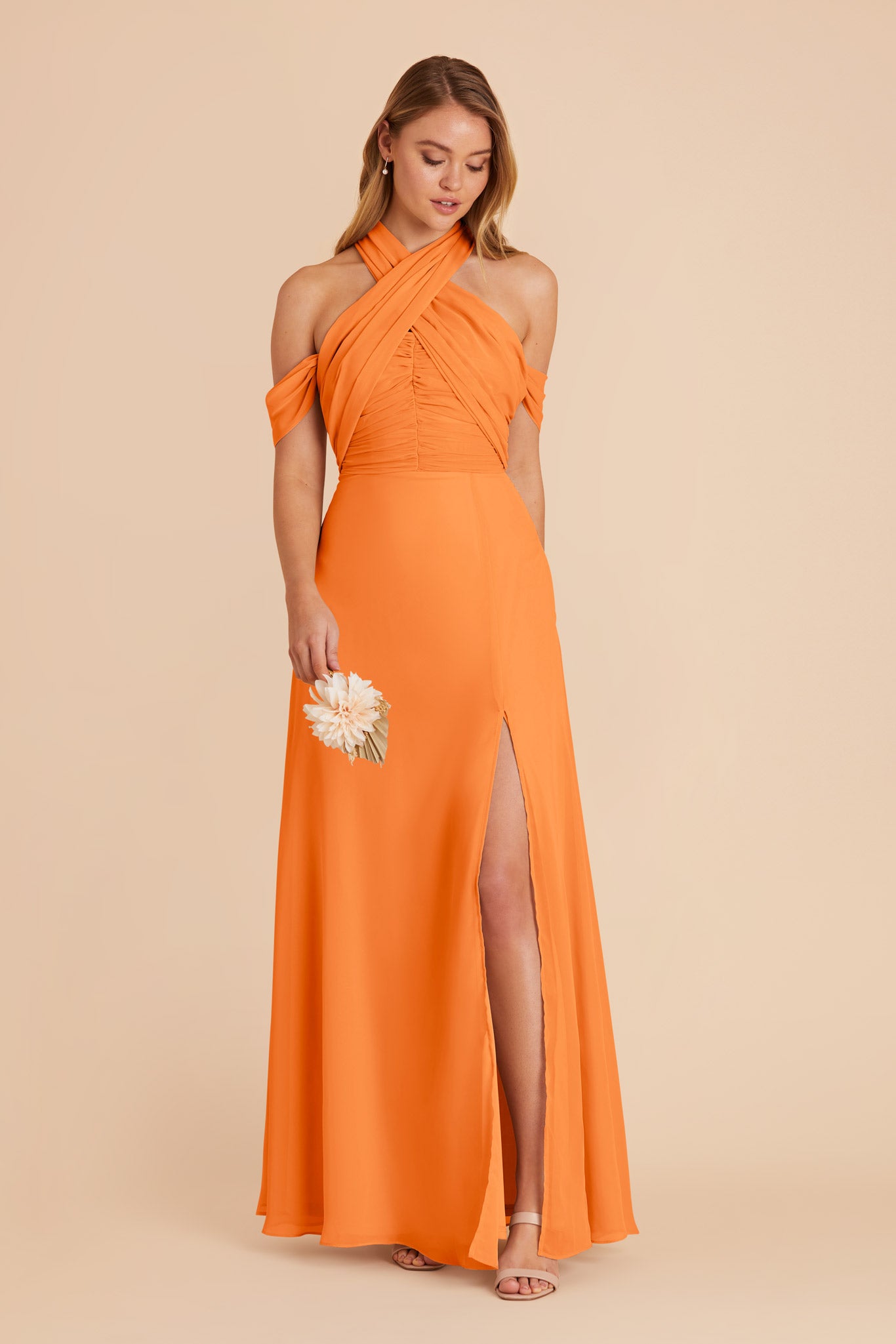 Apricot Cara Chiffon Dress by Birdy Grey