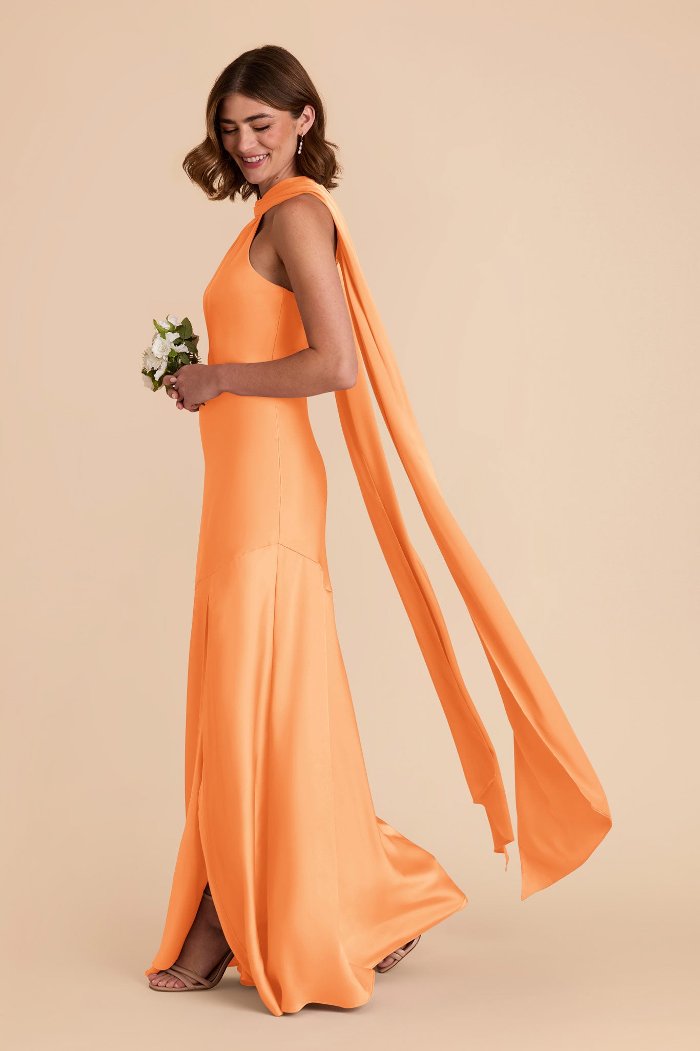 Apricot Eileen Matte Satin Dress by Birdy Grey