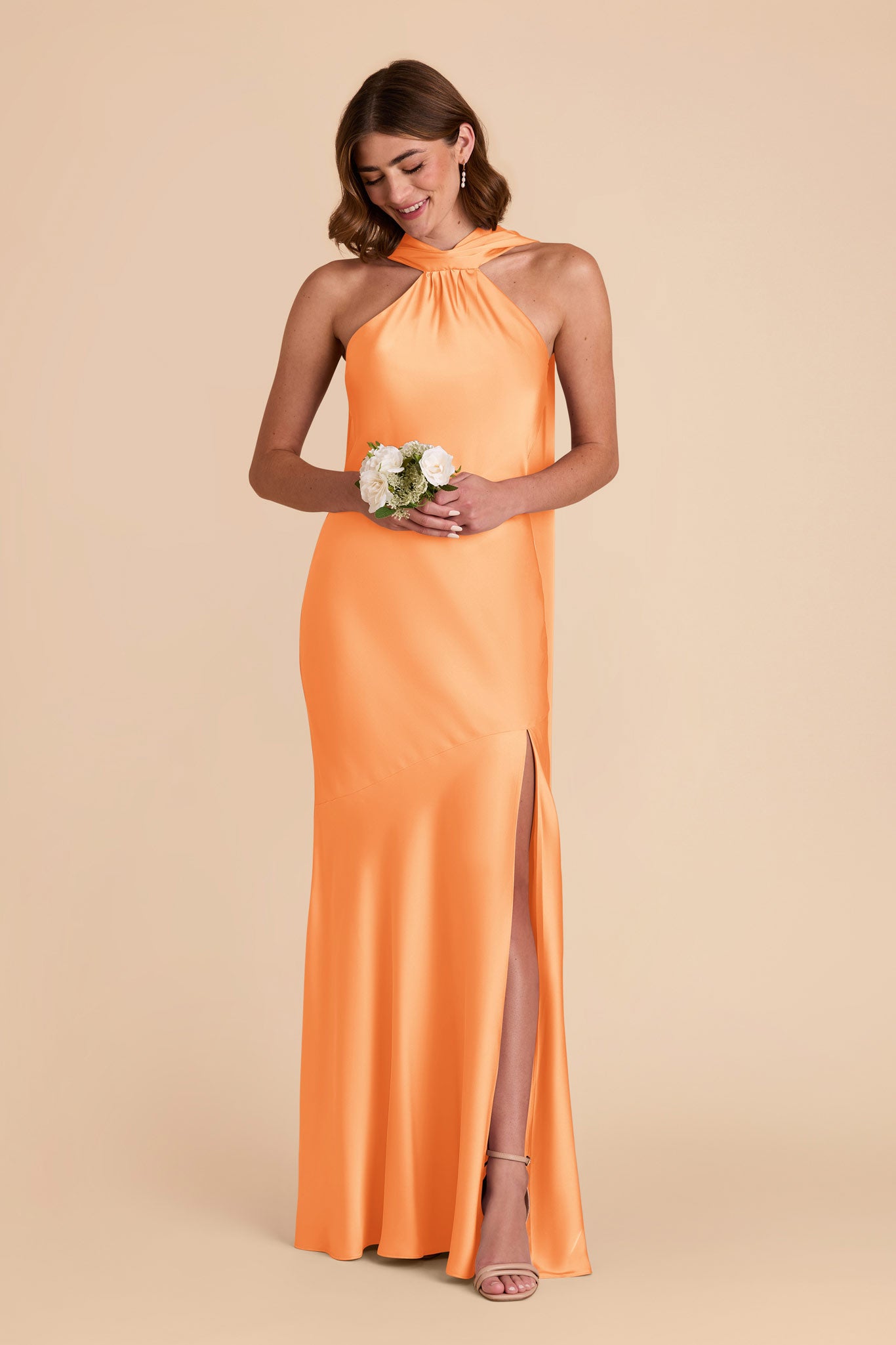 Apricot Eileen Matte Satin Dress by Birdy Grey