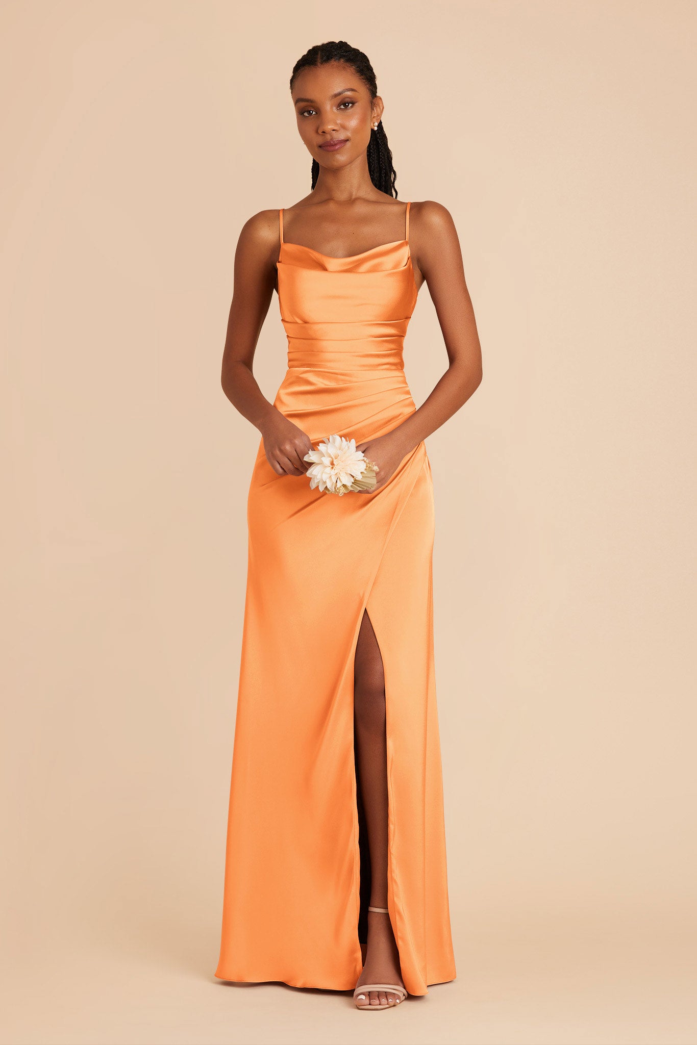 Apricot Lydia Matte Satin Dress by Birdy Grey