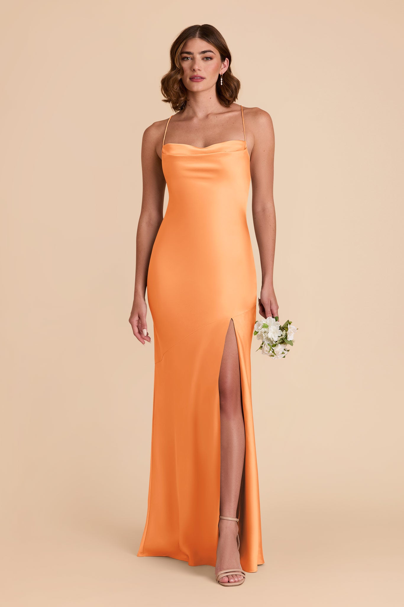 Apricot Olivia Matte Satin Dress by Birdy Grey