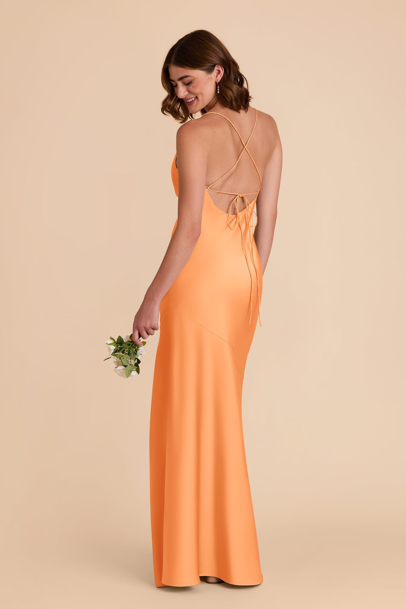 Apricot Olivia Matte Satin Dress by Birdy Grey