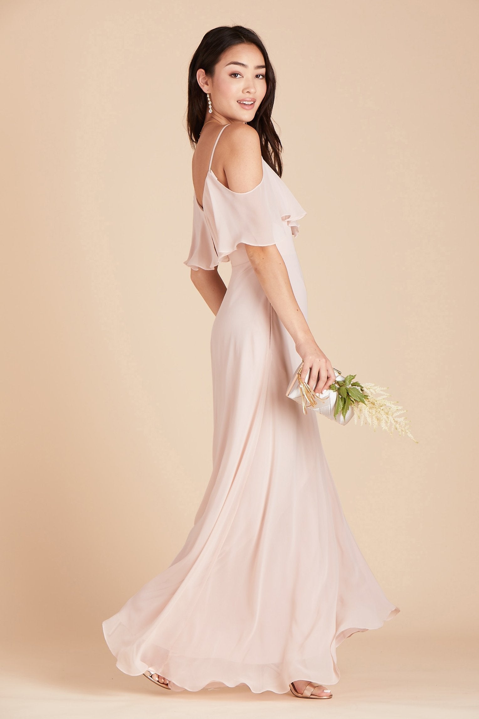 Jane convertible bridesmaid dress in pale blush chiffon by Birdy Grey, side view