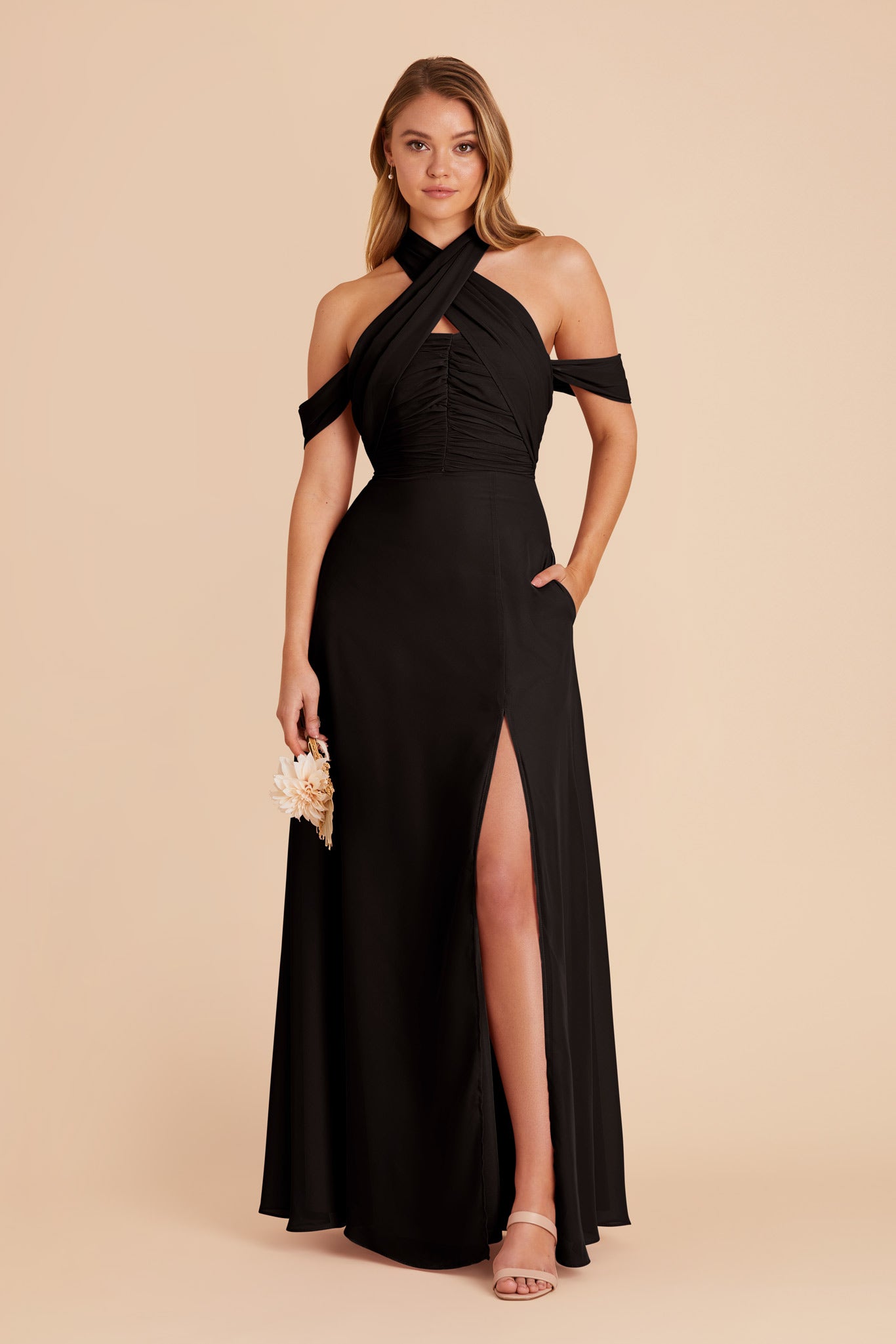 Black Cara Chiffon Dress by Birdy Grey