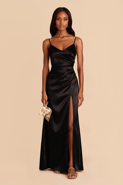 Black Catherine Shiny Satin Dress by Birdy Grey