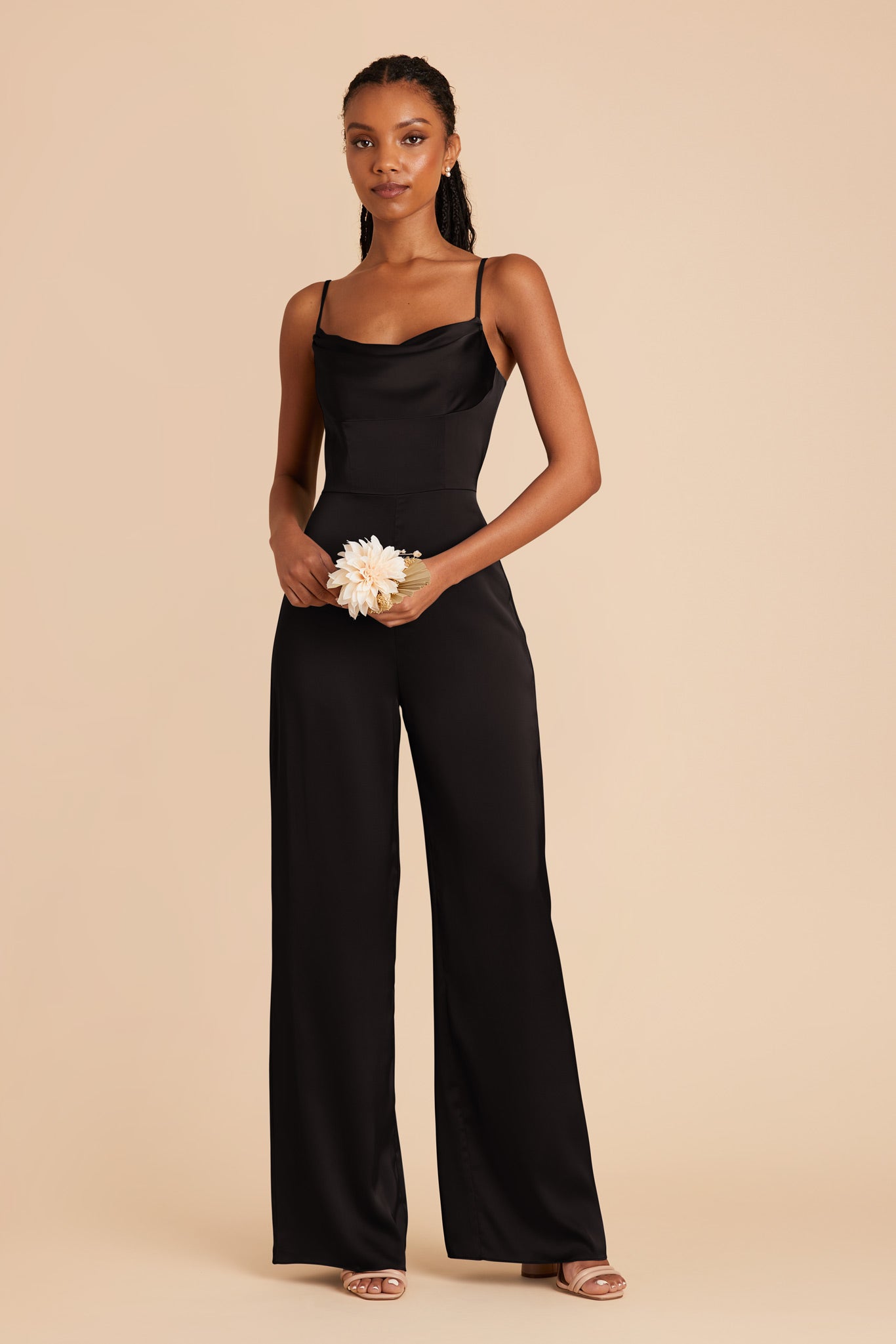 Black Donna Matte Satin Bridesmaid Jumpsuit by Birdy Grey