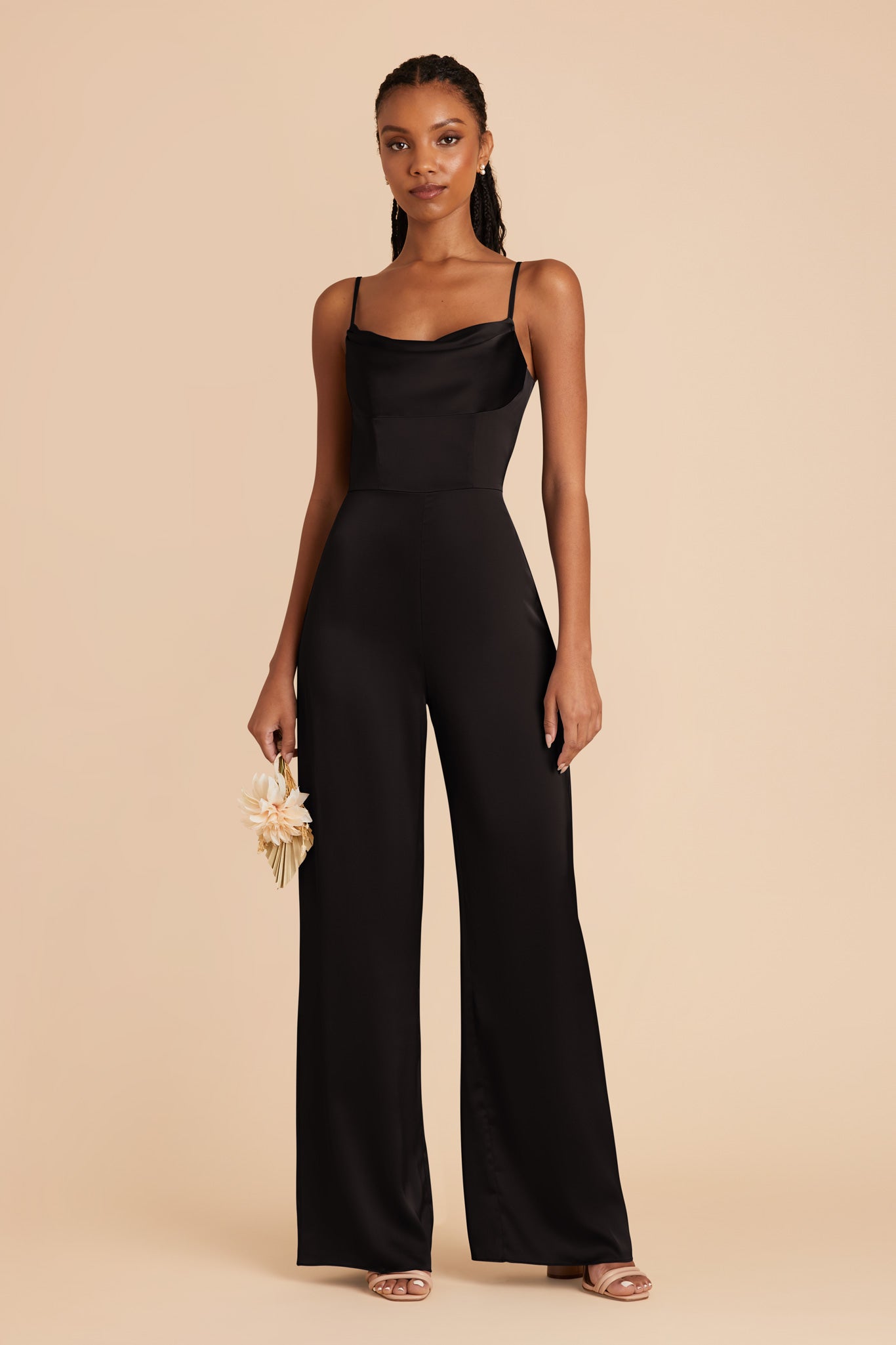 Black Donna Matte Satin Bridesmaid Jumpsuit by Birdy Grey