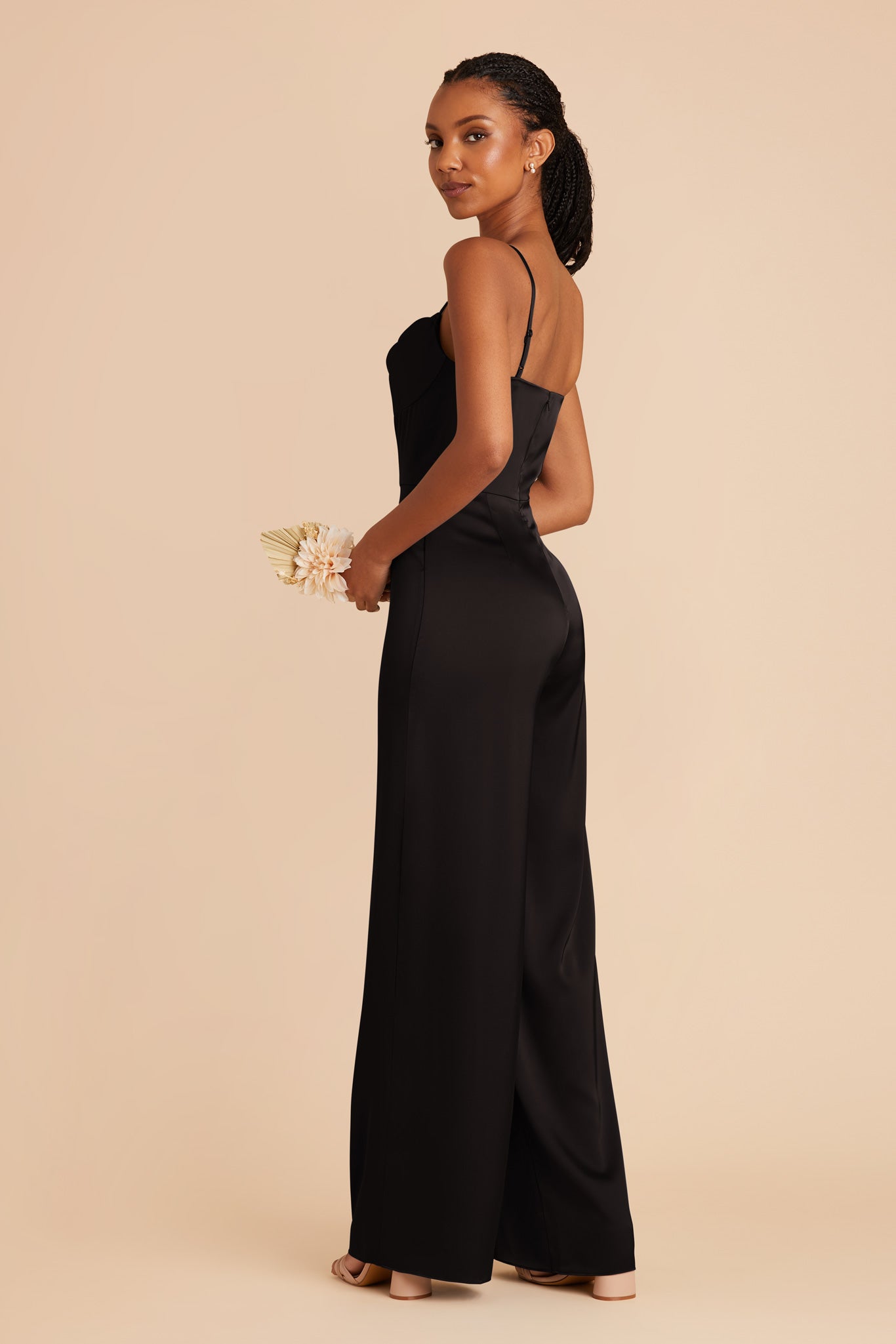 Black Donna Matte Satin Bridesmaid Jumpsuit by Birdy Grey