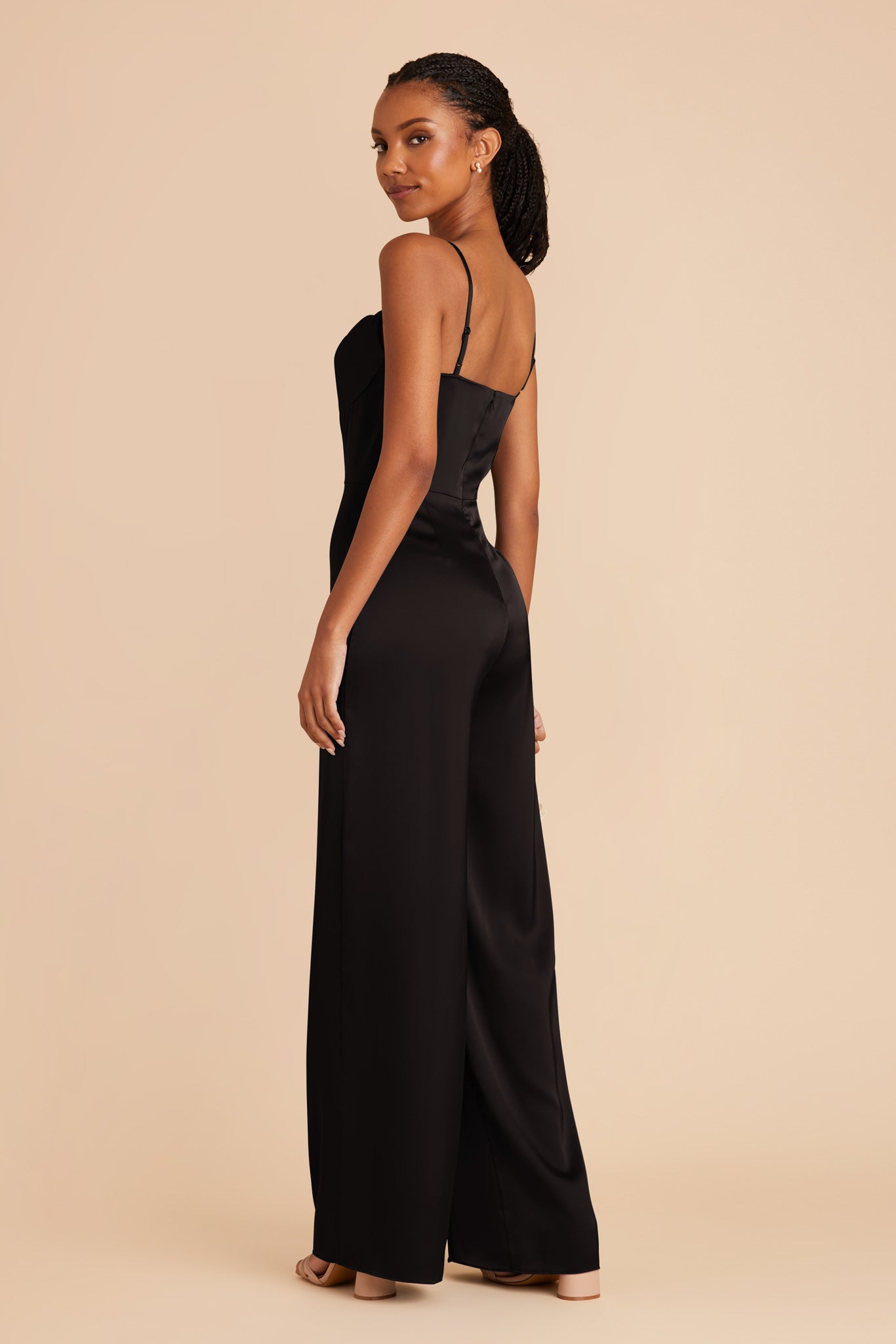 Black Donna Matte Satin Bridesmaid Jumpsuit by Birdy Grey