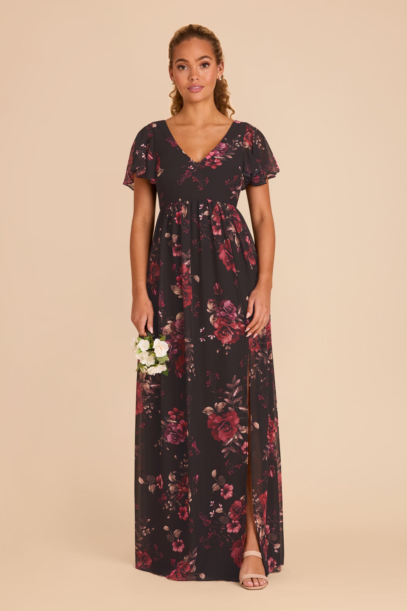 Black Fleurs D'Amour Hannah Chiffon Dress by Birdy Grey