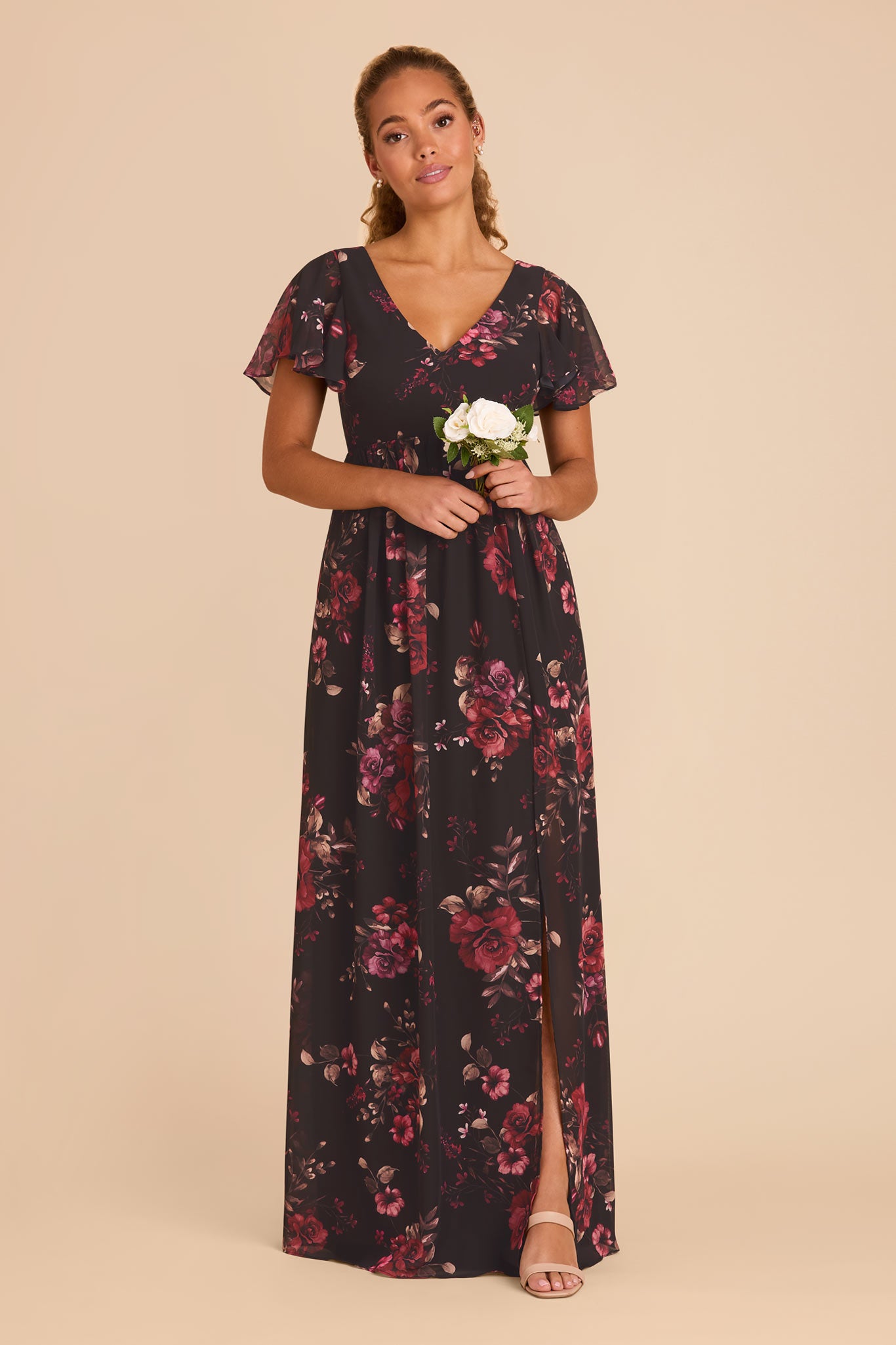 Black Fleurs D'Amour Hannah Chiffon Dress by Birdy Grey