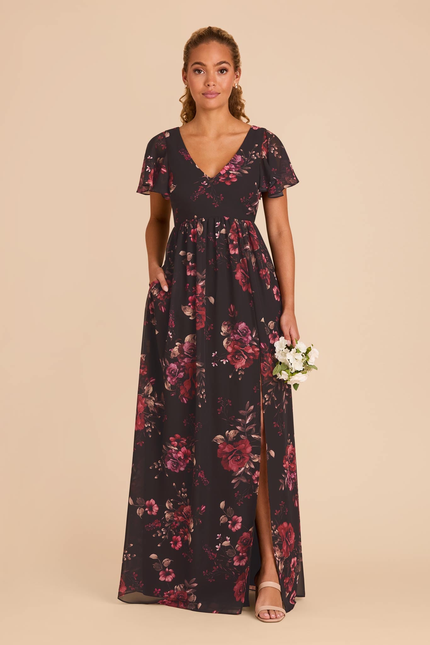 Black Fleurs D'Amour Hannah Chiffon Dress by Birdy Grey