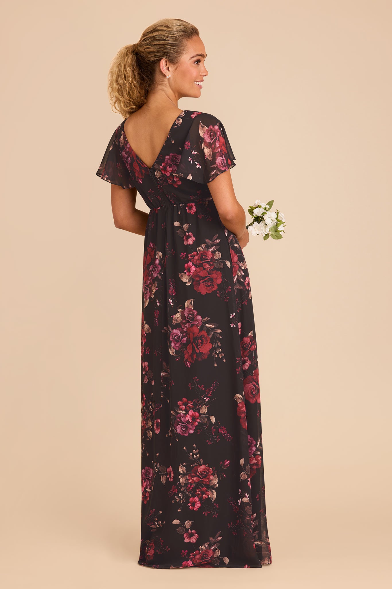 Black Fleurs D'Amour Hannah Chiffon Dress by Birdy Grey