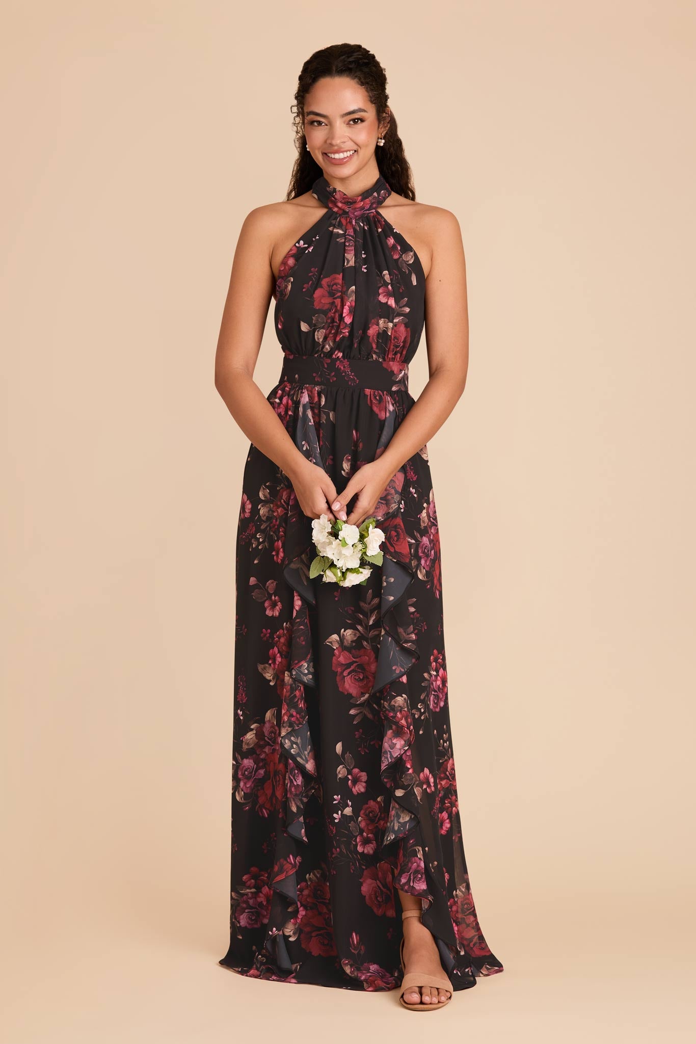 Black Fleurs D'Amour Joyce Chiffon Dress by Birdy Grey