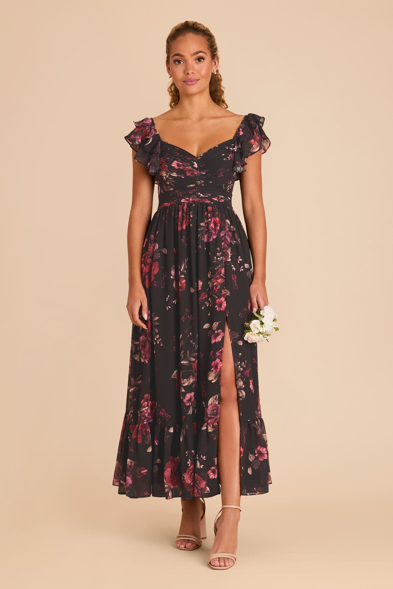 Black Fleurs D'Amour Michelle Chiffon Dress by Birdy Grey