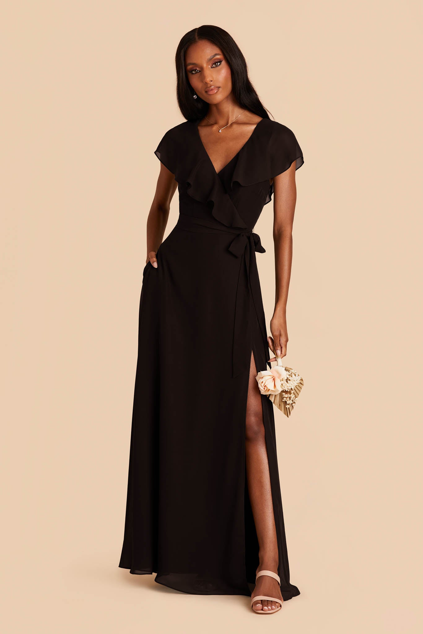 Black chiffon shop wrap dress