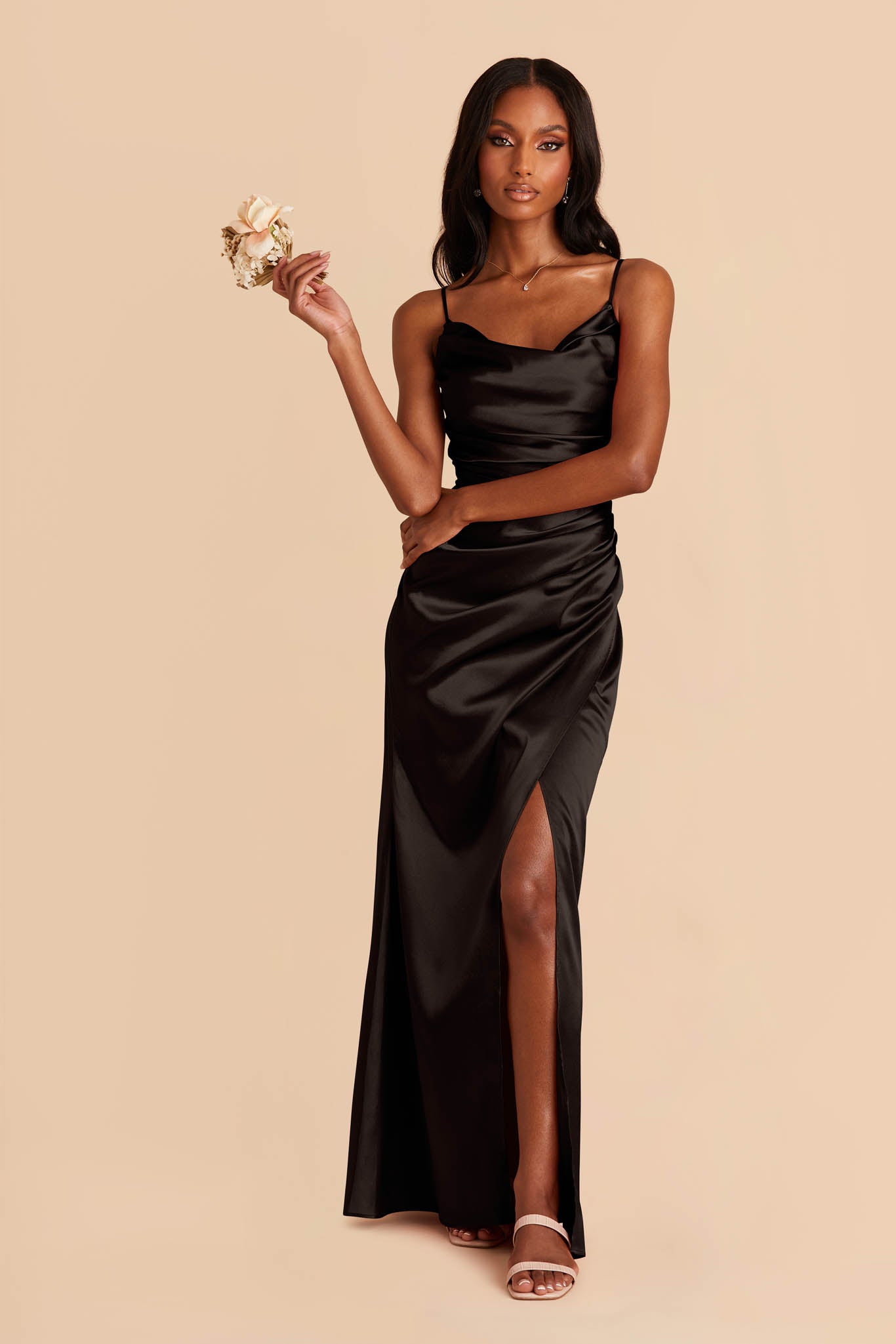 Black Satin Dress - Long Sleeve Midi Dress - Stretch Satin Dress - Lulus