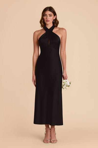 Black Monique Matte Satin Dress by Birdy Grey