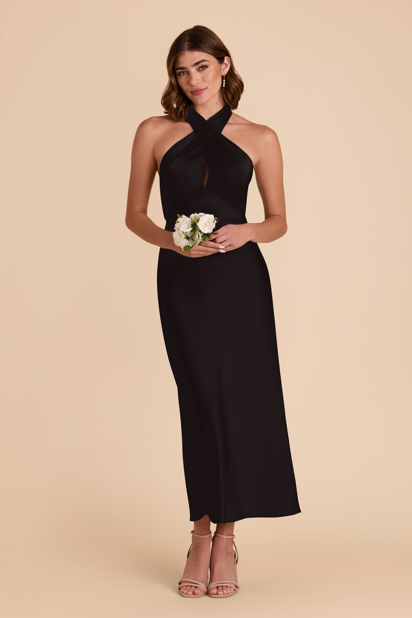 Black Monique Matte Satin Dress by Birdy Grey