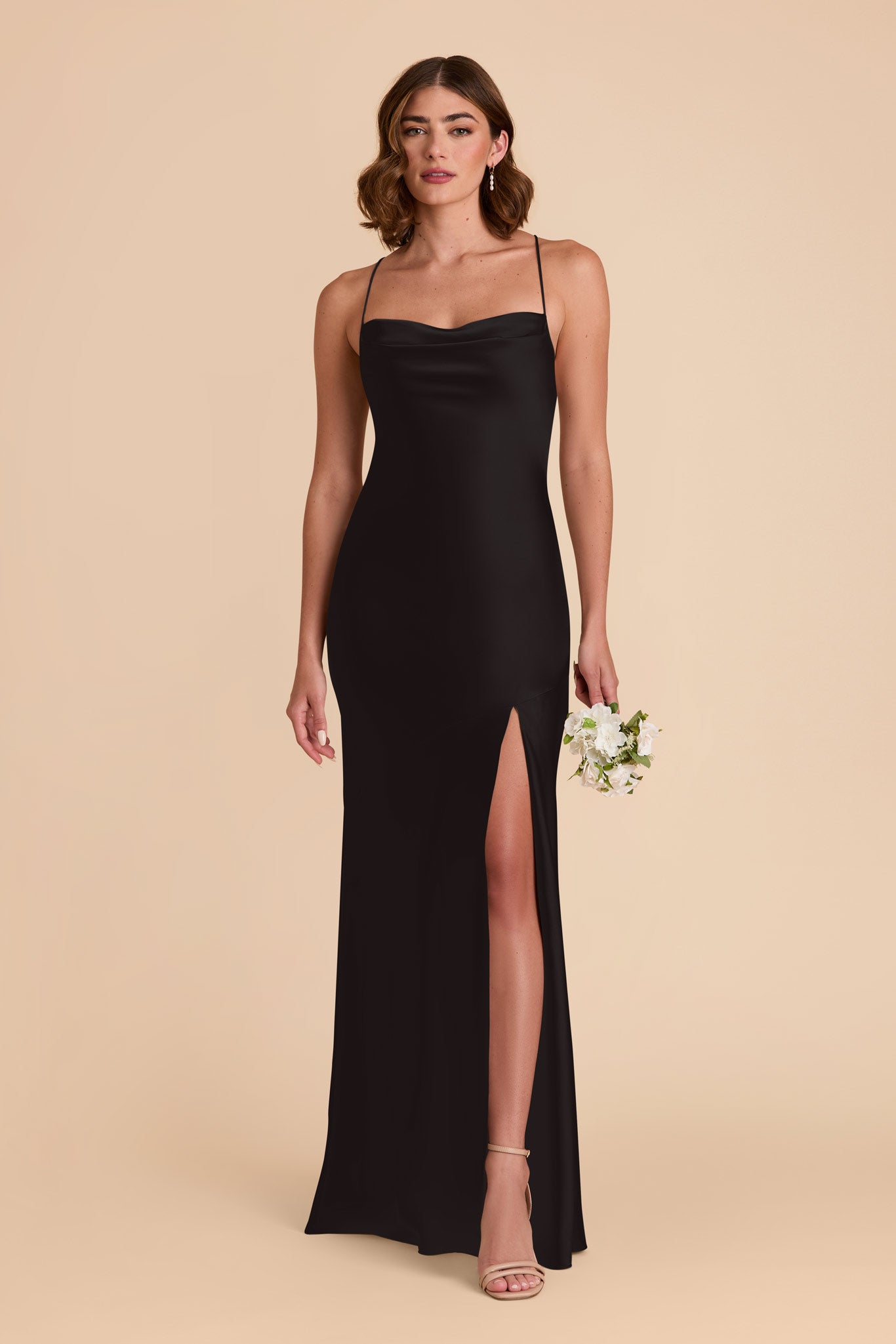 Black Olivia Matte Satin Dress by Birdy Grey