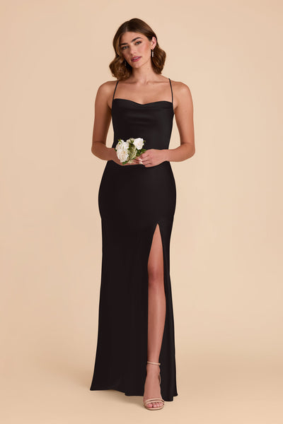 Black Olivia Matte Satin Dress by Birdy Grey