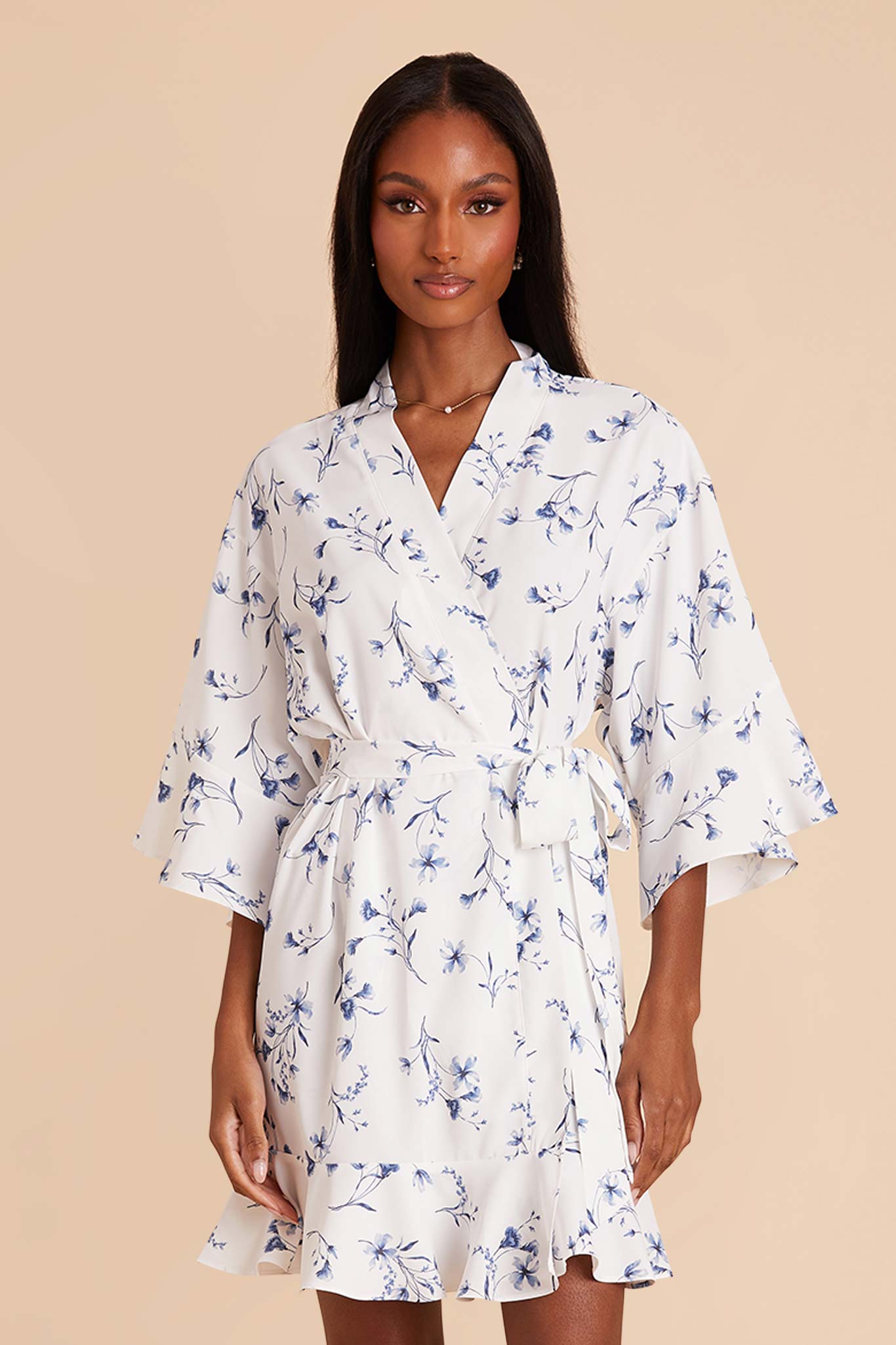 Blue Le Fleur Floral Kenny Ruffle Bridesmaid Robe Birdy Grey