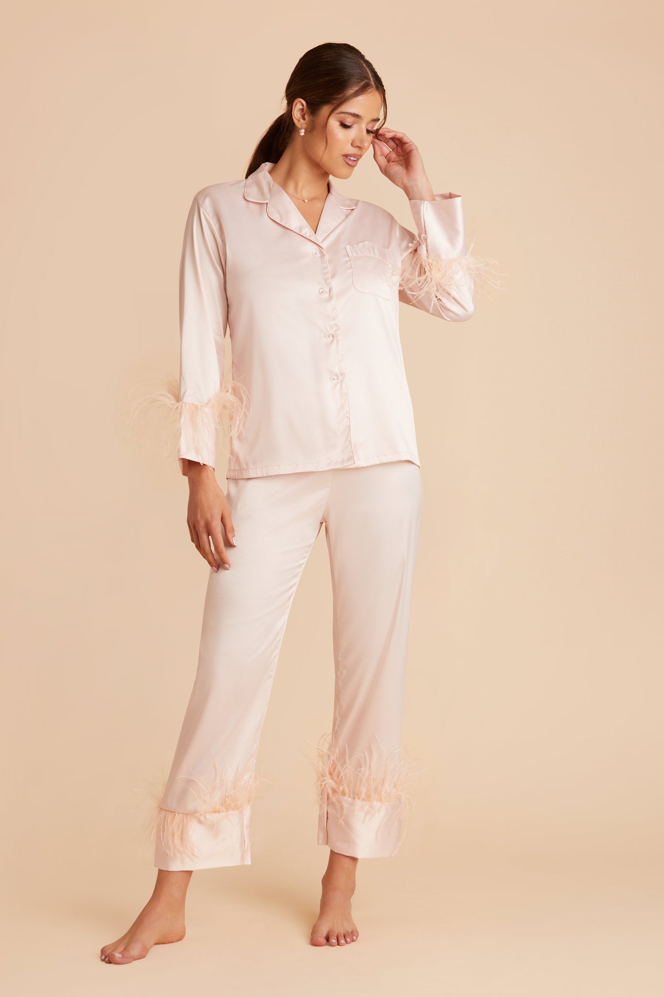 Blush Feathered Pajama Set by BIrdy Grey