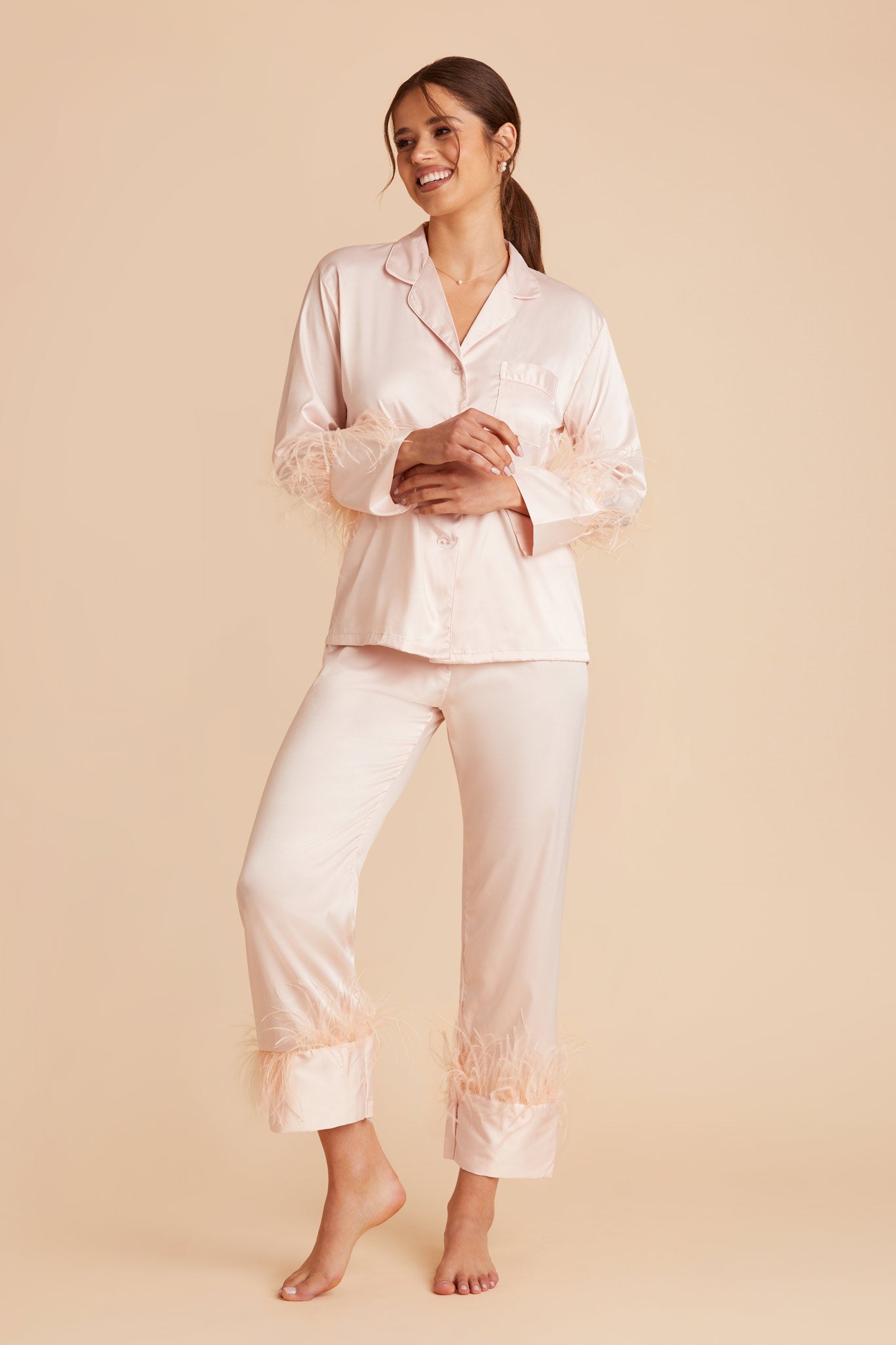 Blush Feathered Pajama Set by BIrdy Grey