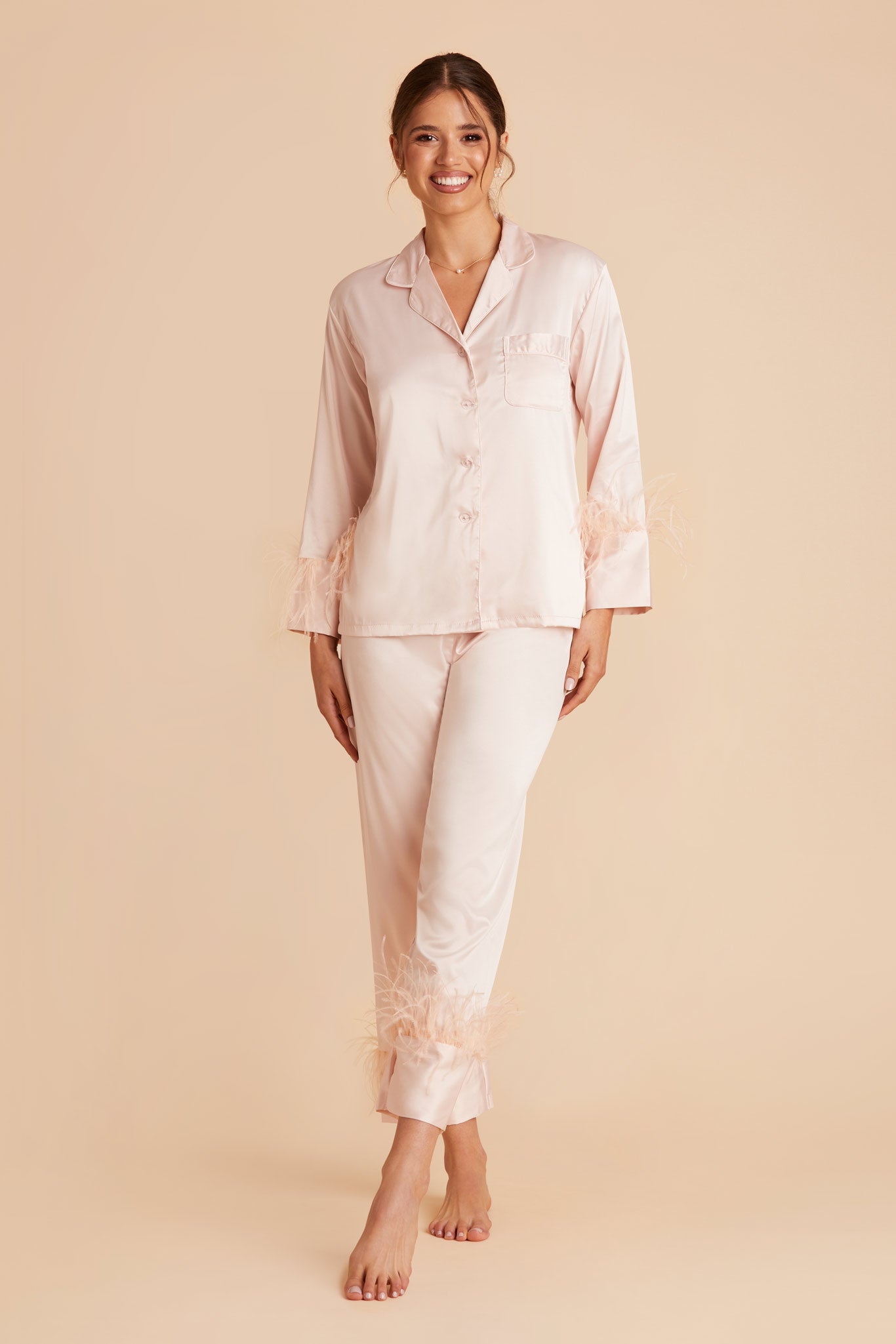 Blush Feathered Pajama Set by BIrdy Grey