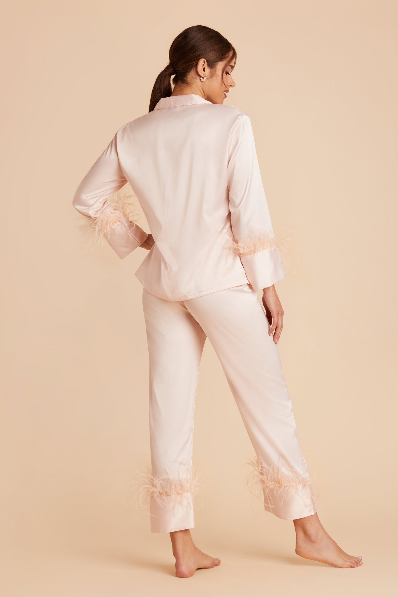 Blush Feathered Pajama Set by BIrdy Grey