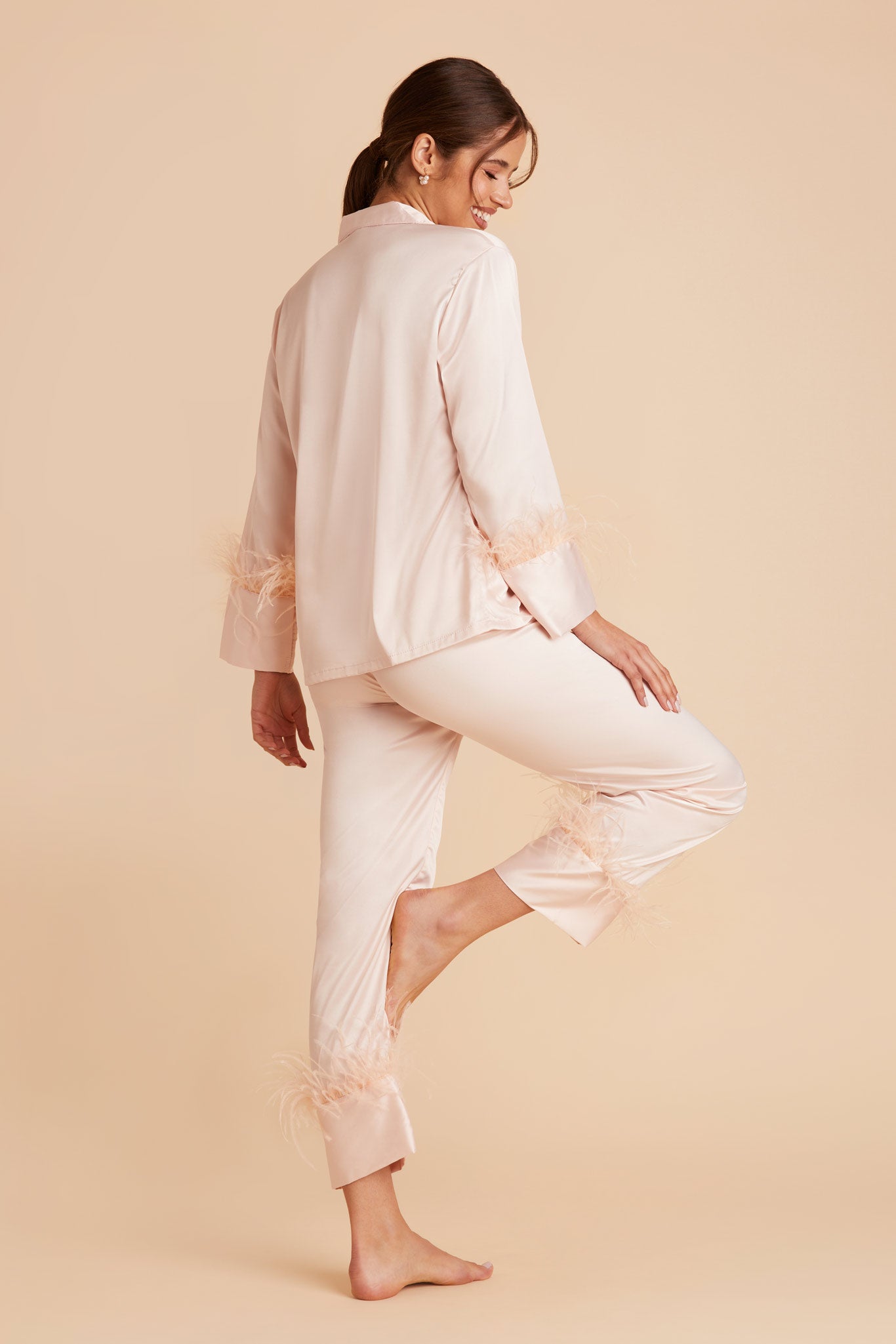 Blush Feathered Pajama Set by BIrdy Grey