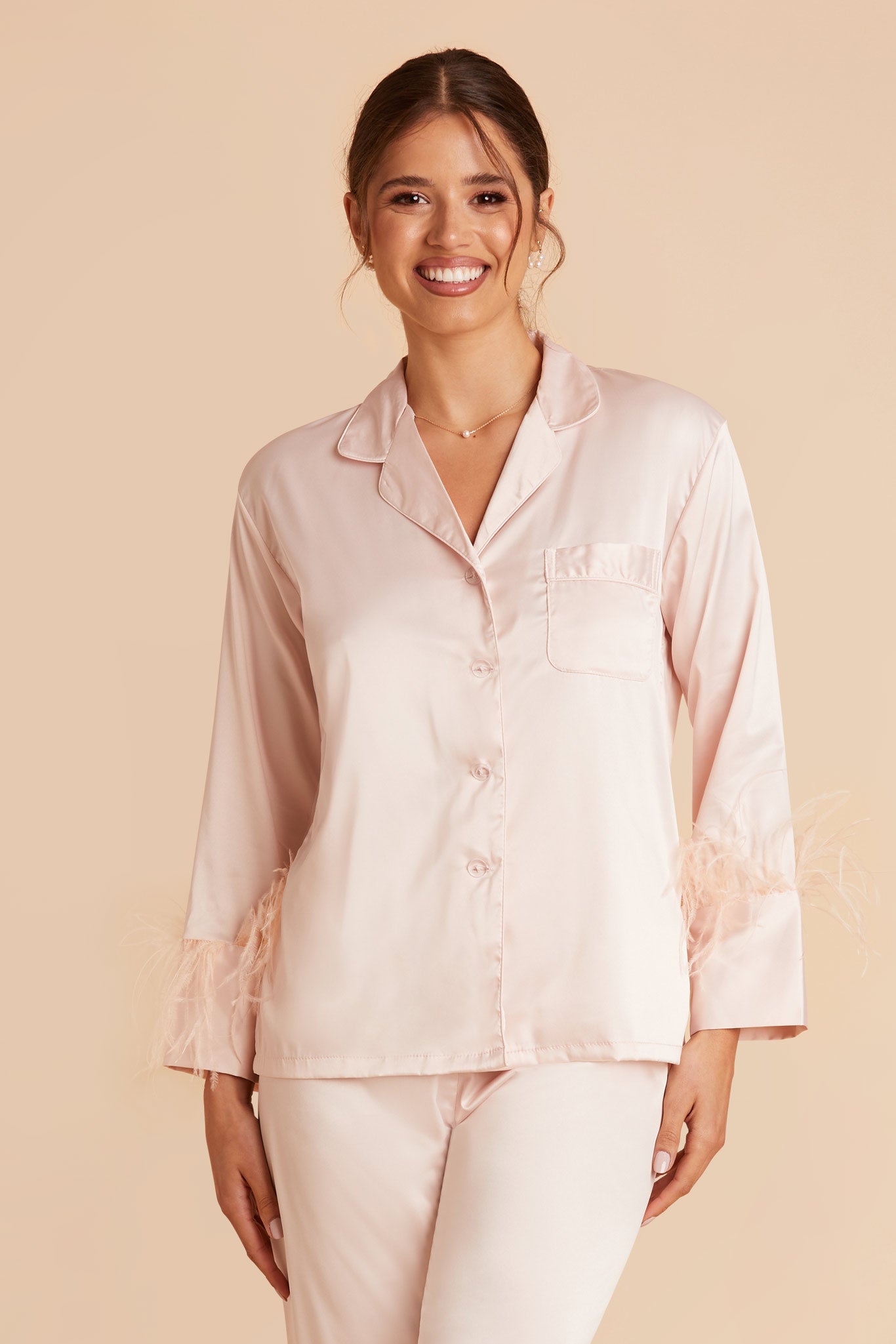 Blush Feathered Pajama Set by BIrdy Grey