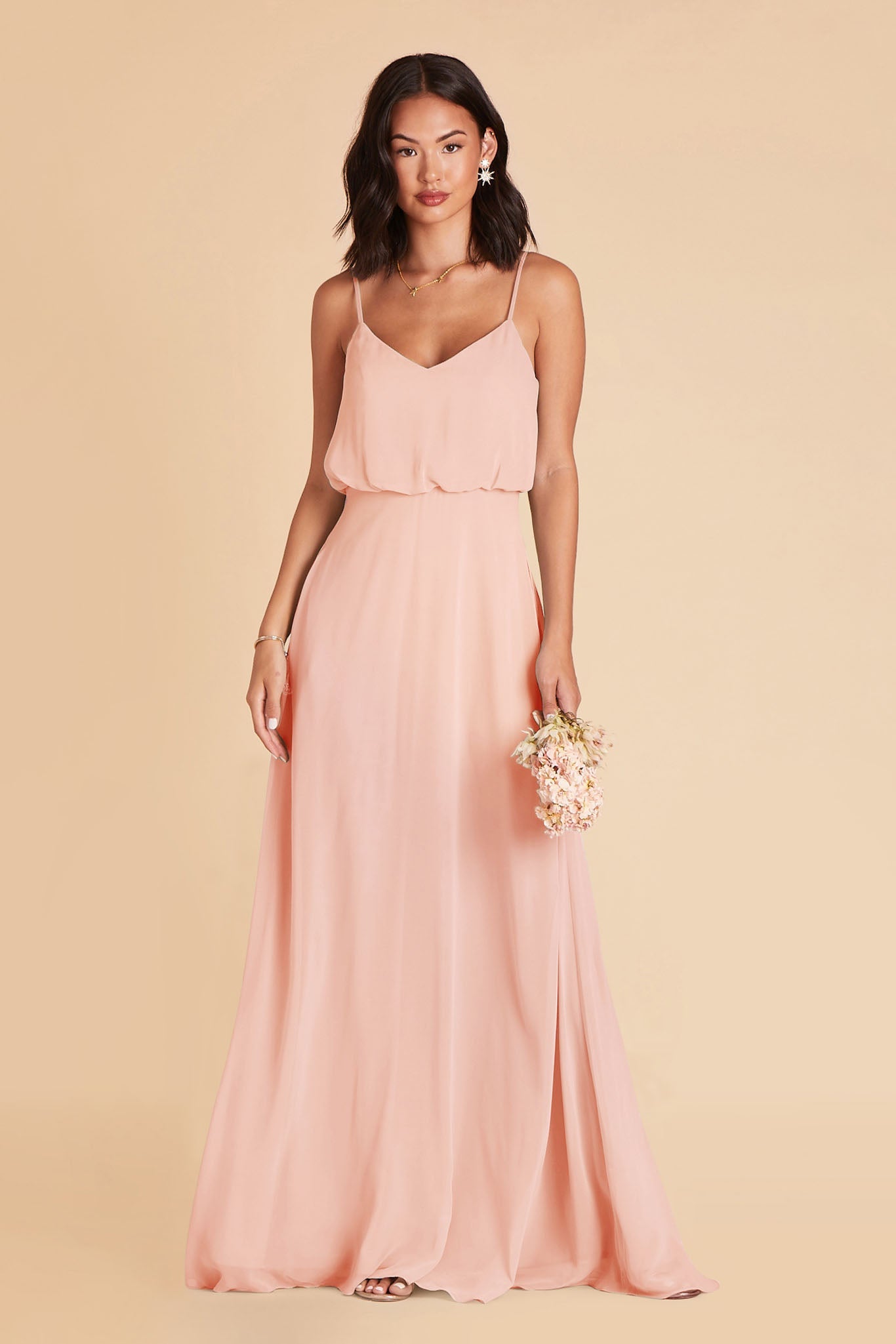 Gwennie Chiffon Bridesmaid Dress in Blush Pink Birdy Grey