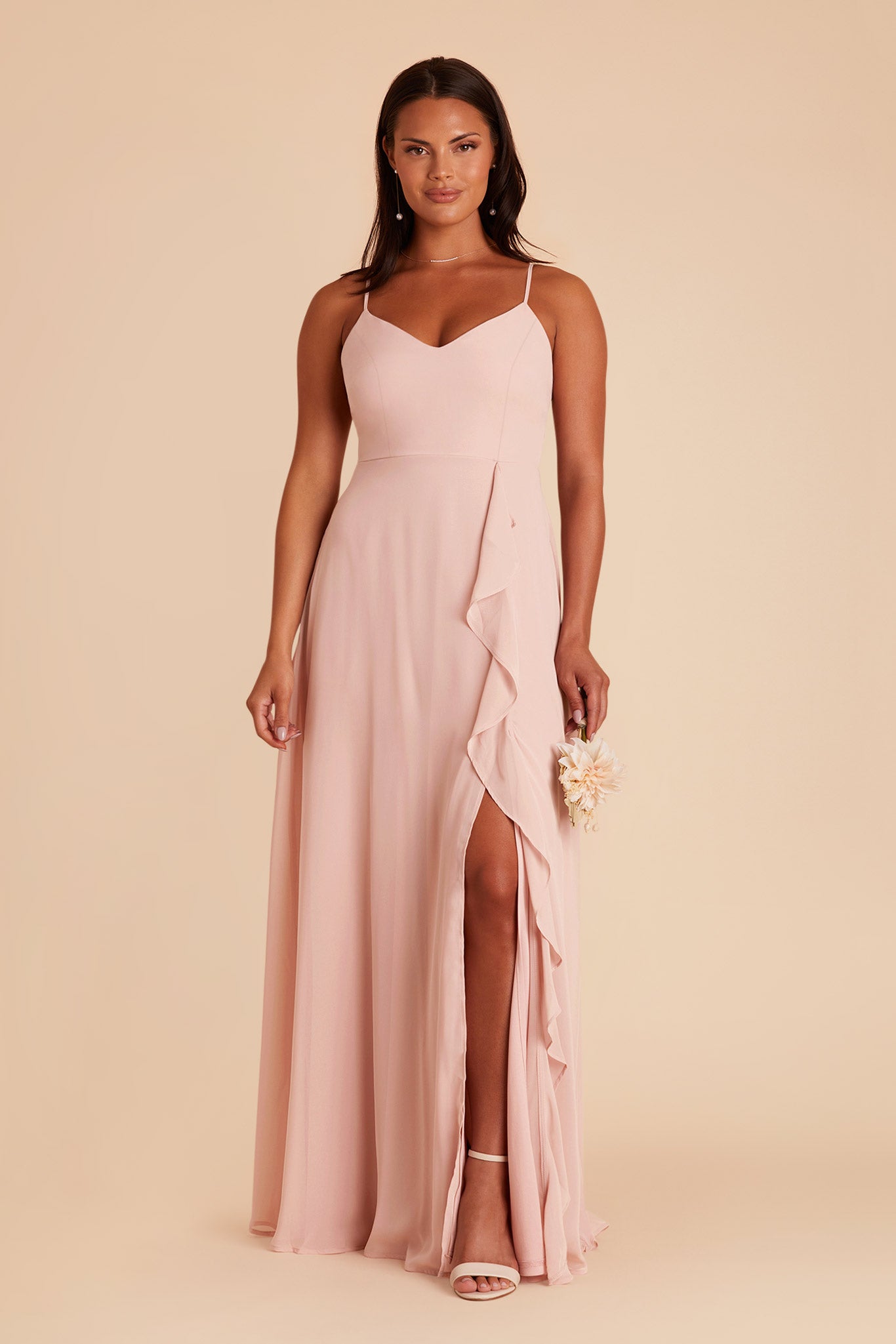 Theresa Chiffon Dress in Blush Pink Birdy Grey