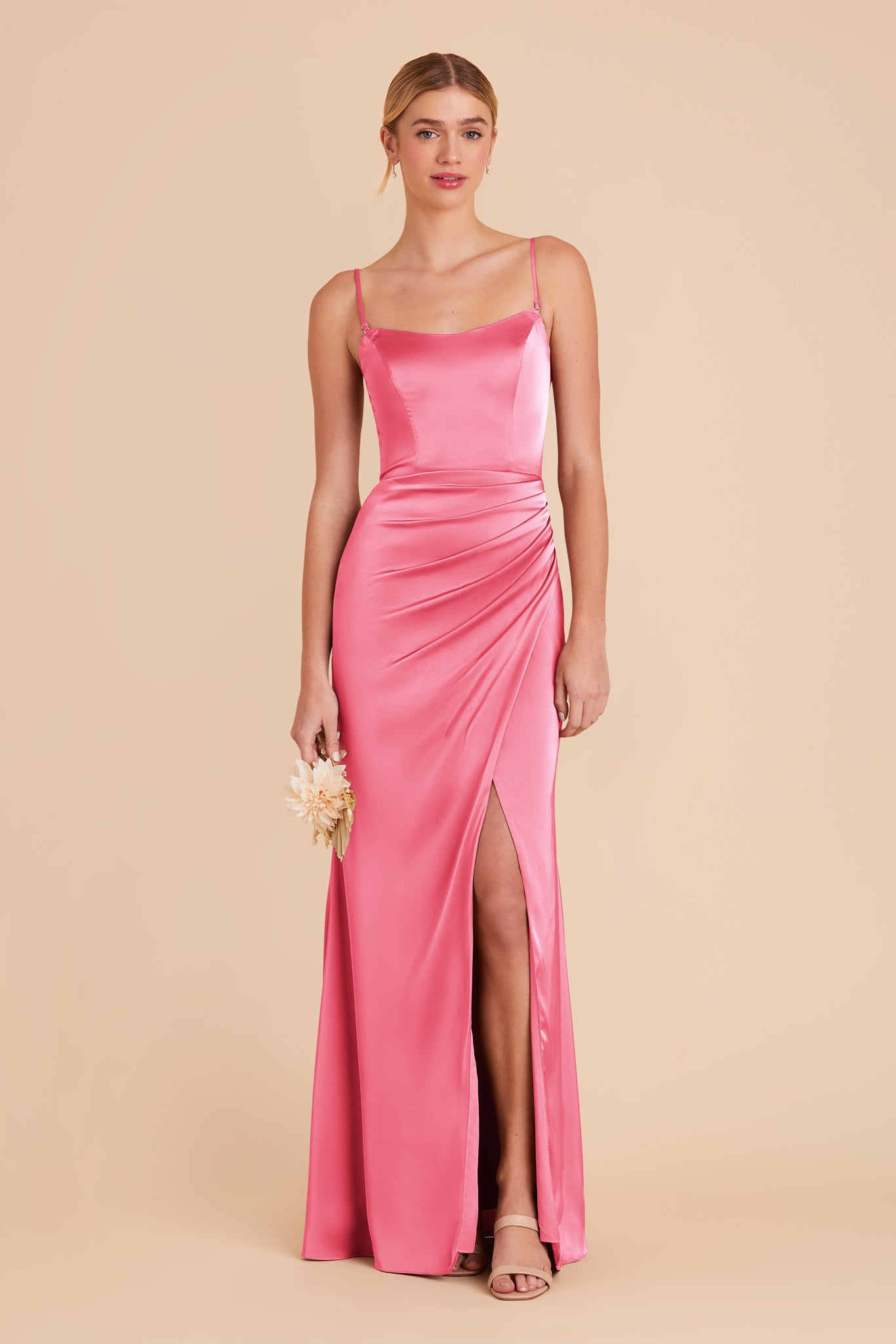 Bon Bon Pink Anne Matte Satin Dress by Birdy Grey