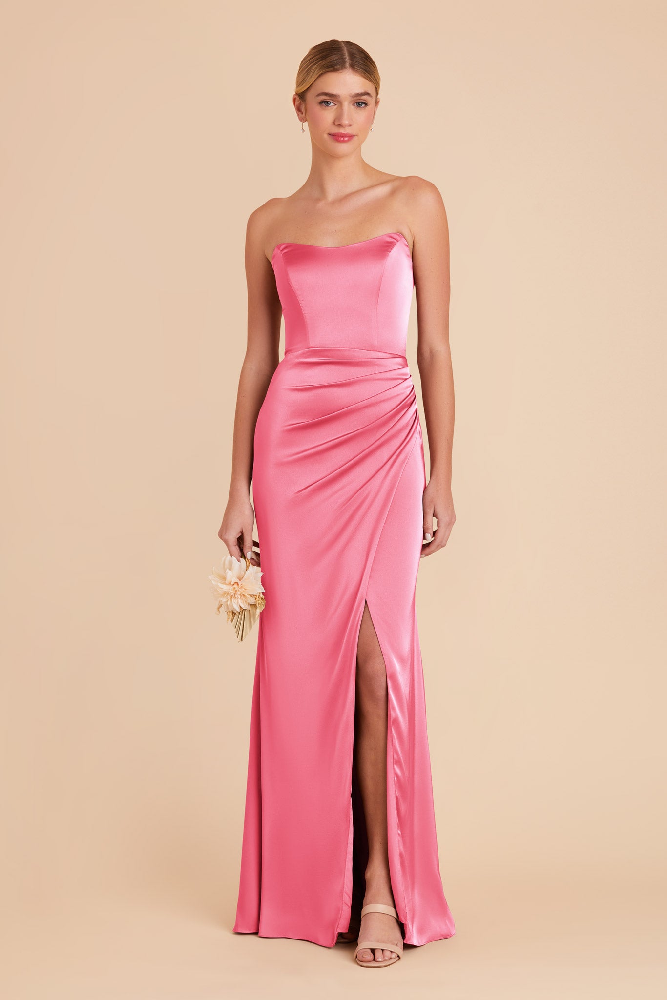 Bon Bon Pink Anne Matte Satin Dress by Birdy Grey