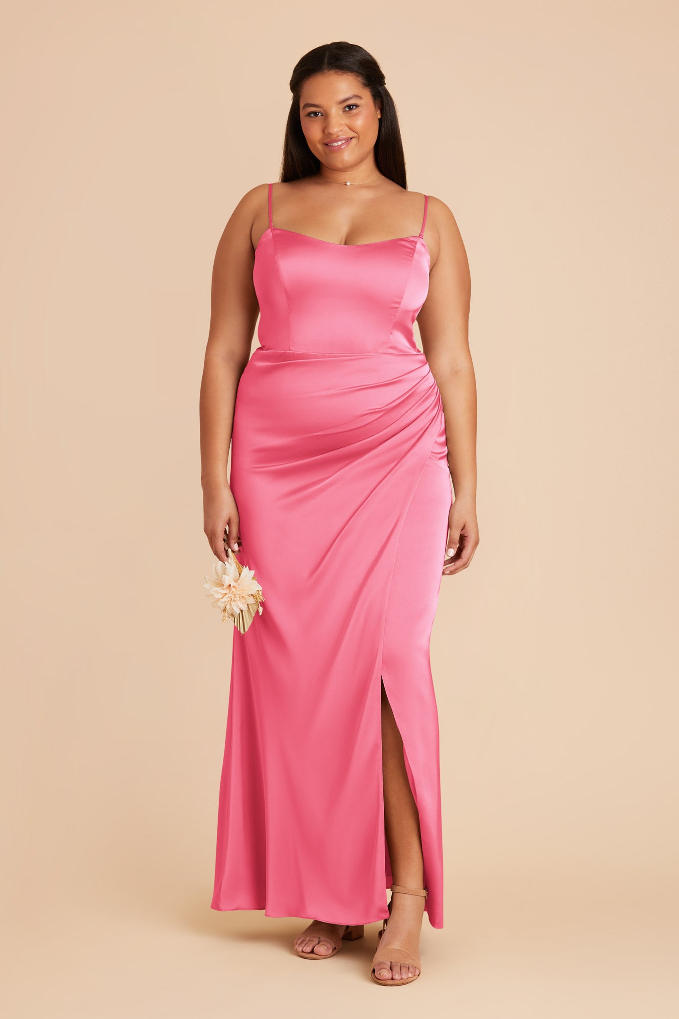 Bon Bon Pink Anne Matte Satin Dress by Birdy Grey