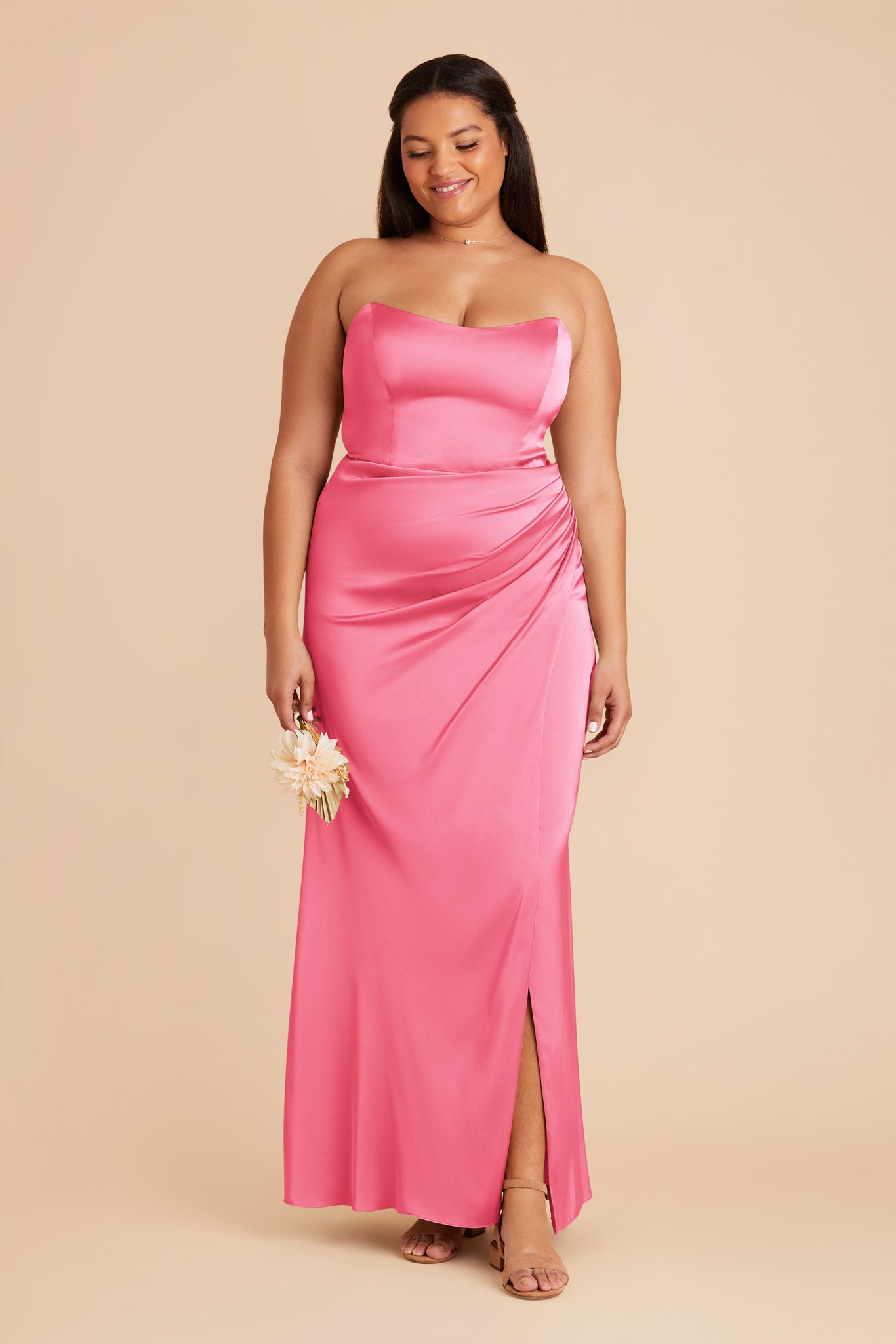 Bon Bon Pink Anne Matte Satin Dress by Birdy Grey