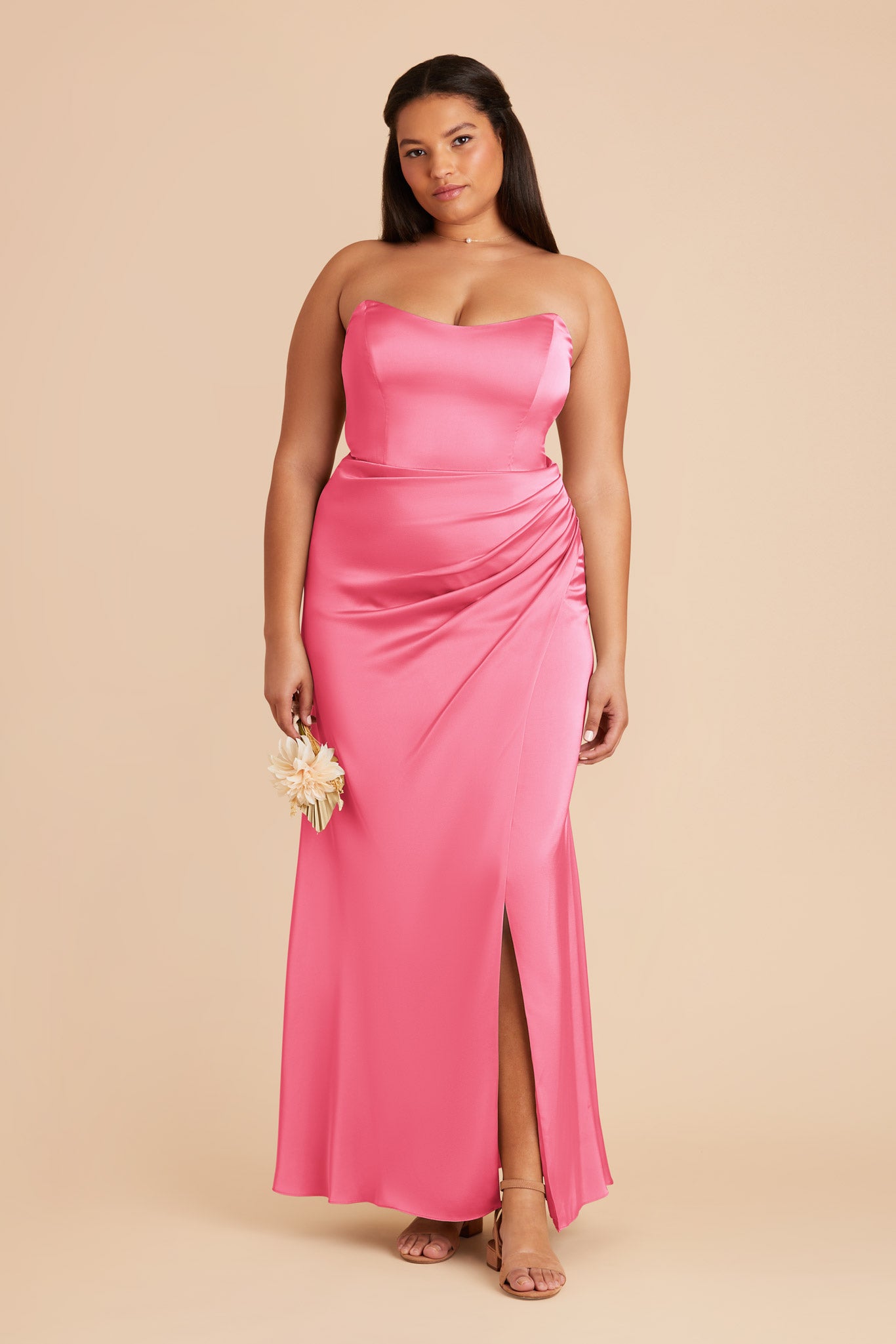 Bon Bon Pink Anne Matte Satin Dress by Birdy Grey