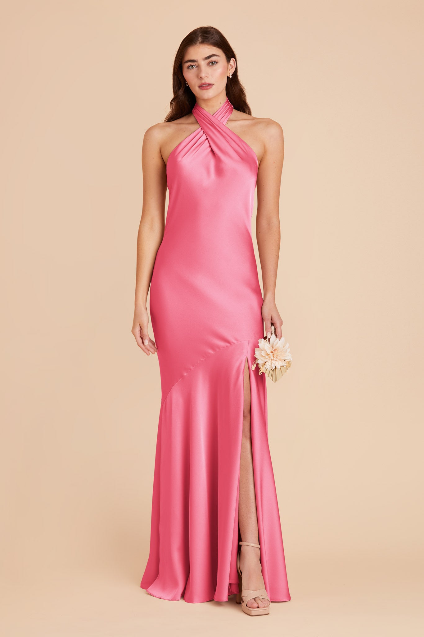 Bon Bon Pink Stephanie Matte Satin Dress by Birdy Grey