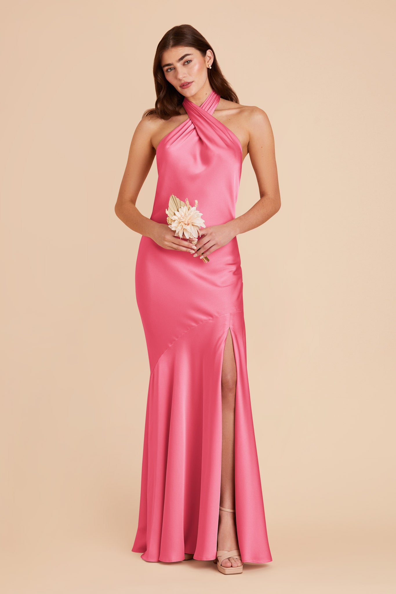 Bon Bon Pink Stephanie Matte Satin Dress by Birdy Grey